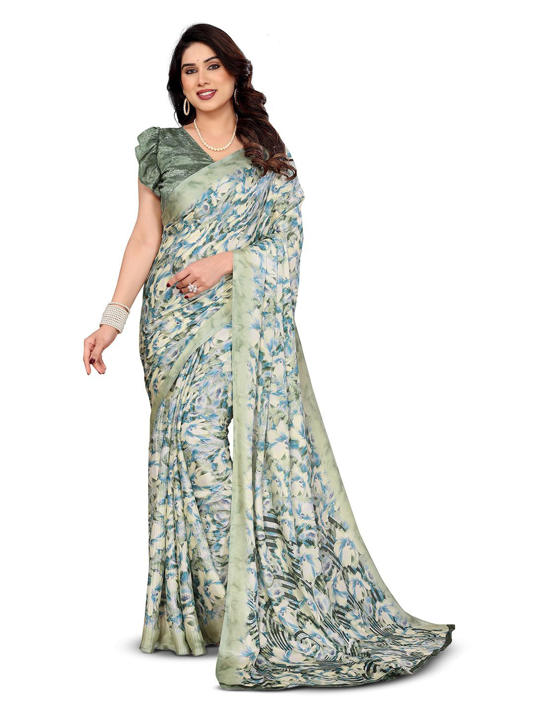 

Moda Rapido Floral Silk Blend Saree, Green