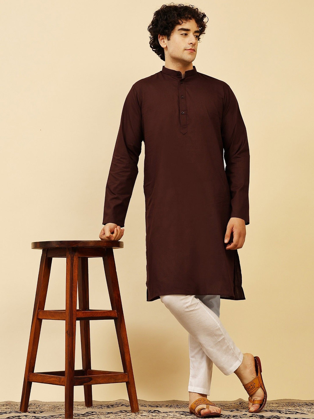 

SKAVIJ Men Regular Pure Cotton Kurta with Pyjamas, Brown