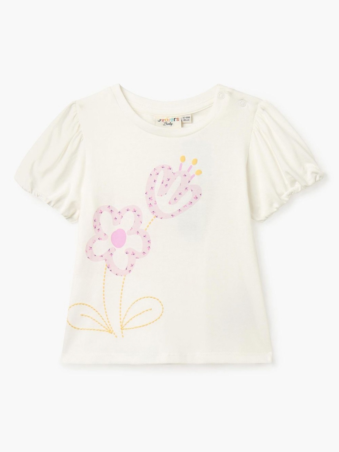 

Juniors by Babyshop Girls Floral Printed Extended Sleeves Pockets T-shirt, White