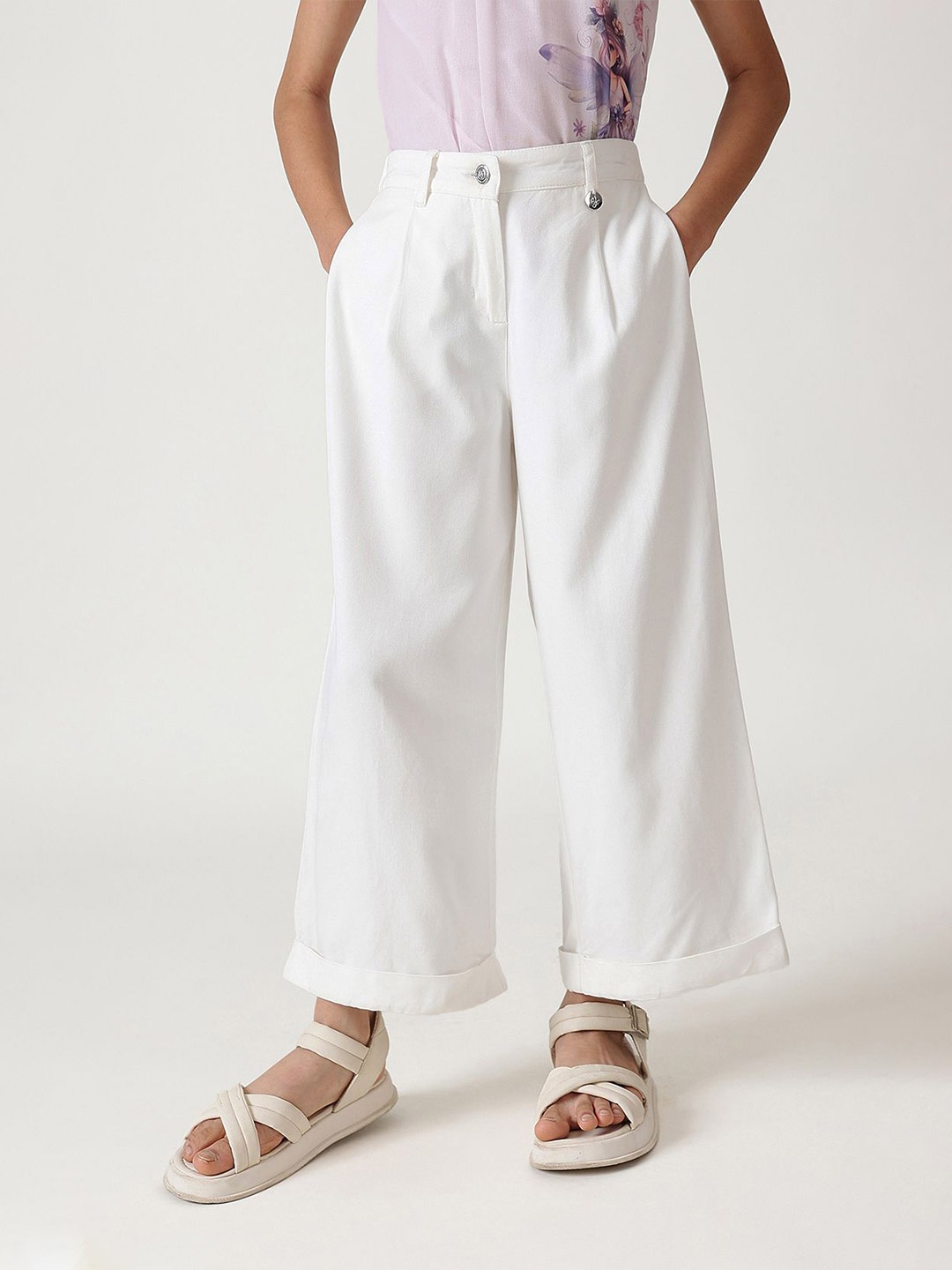 

One Friday Girls Relaxed Pleated Culottes Trousers, Off white