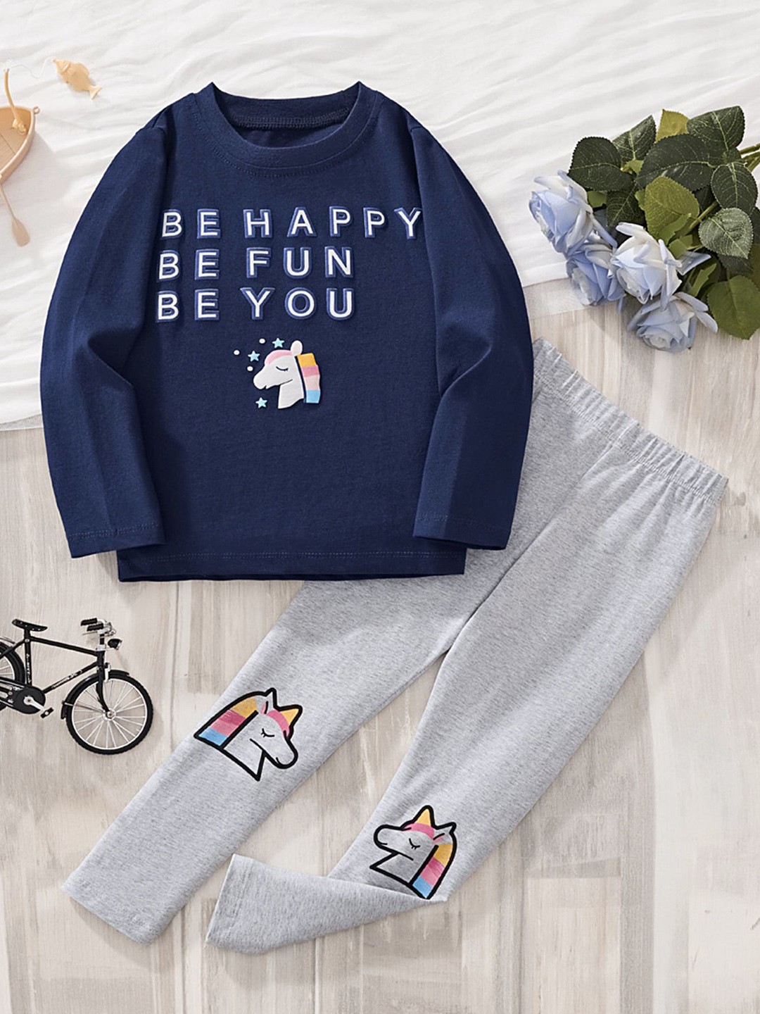 

LULU & SKY Girls Printed T-shirt with Trousers, Blue