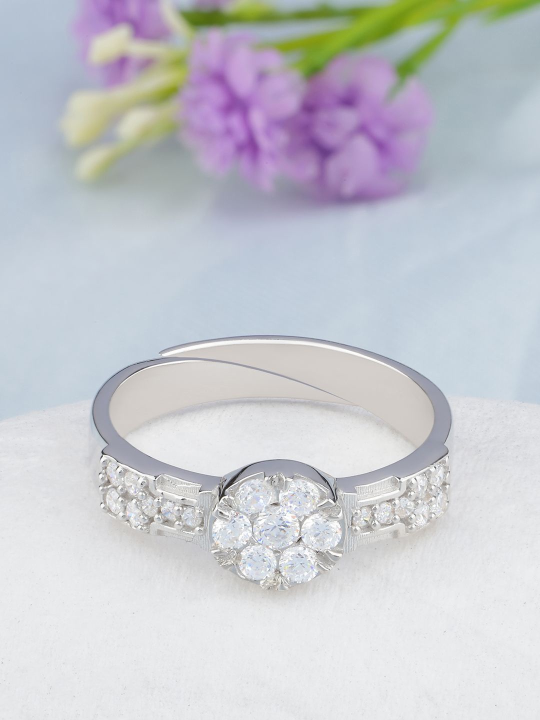 

MAIRA 925 Sterling Silver Rhodium-Plated Cubic Zirconia Adjustable Finger Ring