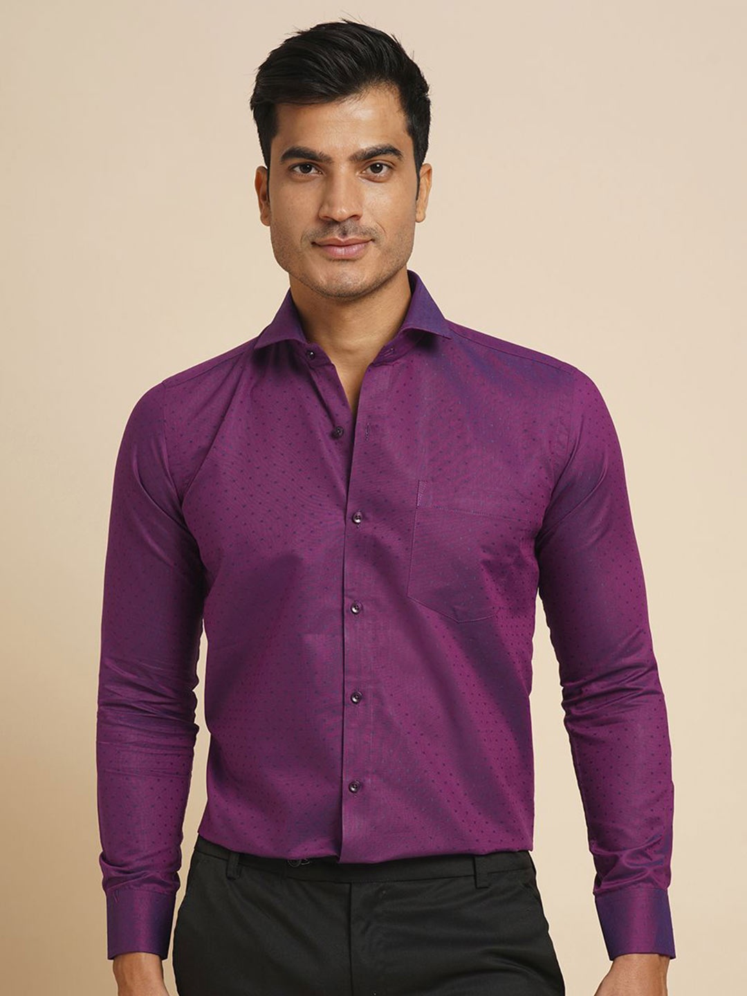 

John Philips Men Slim Fit Opaque Formal Shirt, Purple
