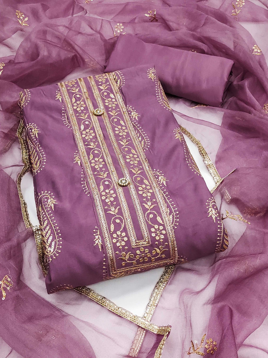 

SHADOW & SAINING Embroidered Pure Cotton Semi-Stitched Dress Material, Purple