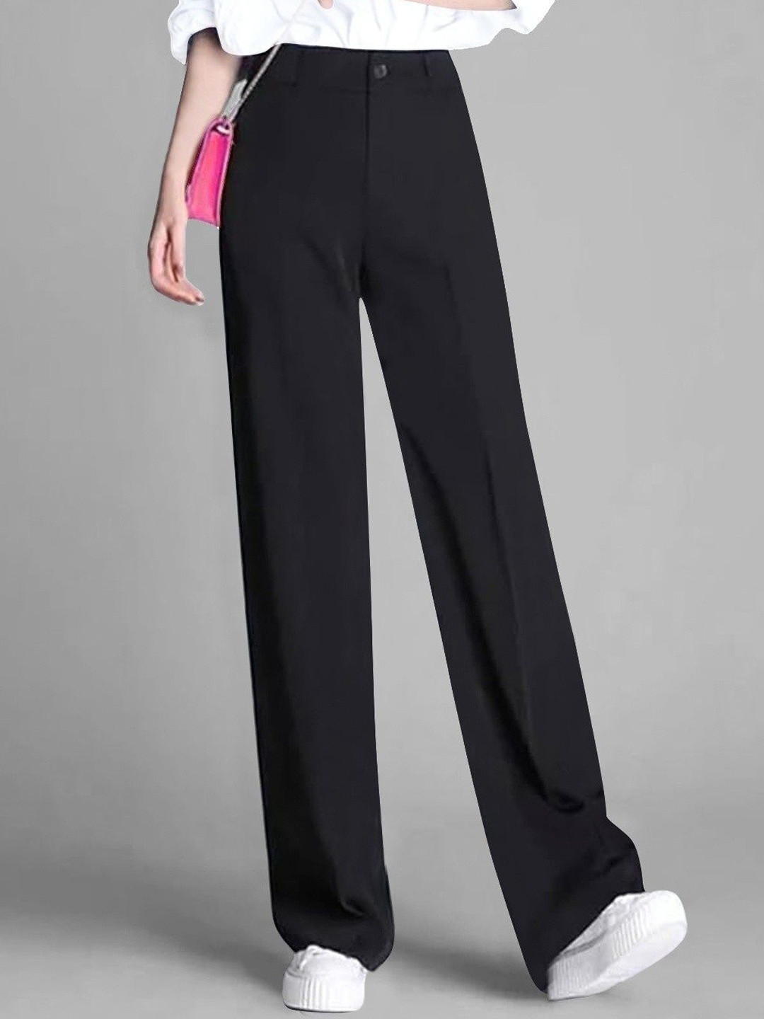 

BAESD Women Relaxed Straight Leg High-Rise Trousers, Black