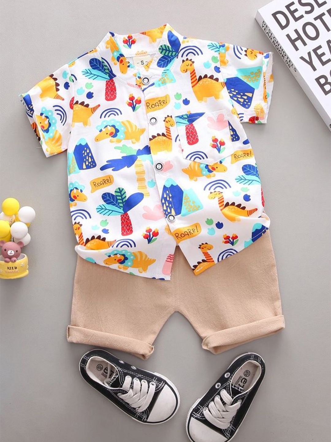 

LULU & SKY Boys Printed Shirt with Shorts, White