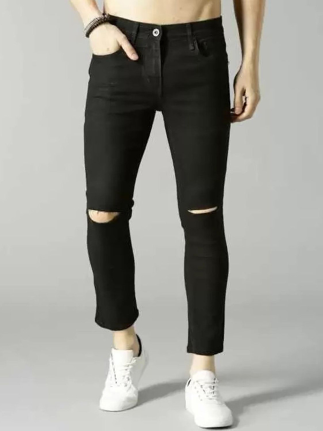 

COMFITS Men Classic Slash Knee Stretchable Jeans, Black