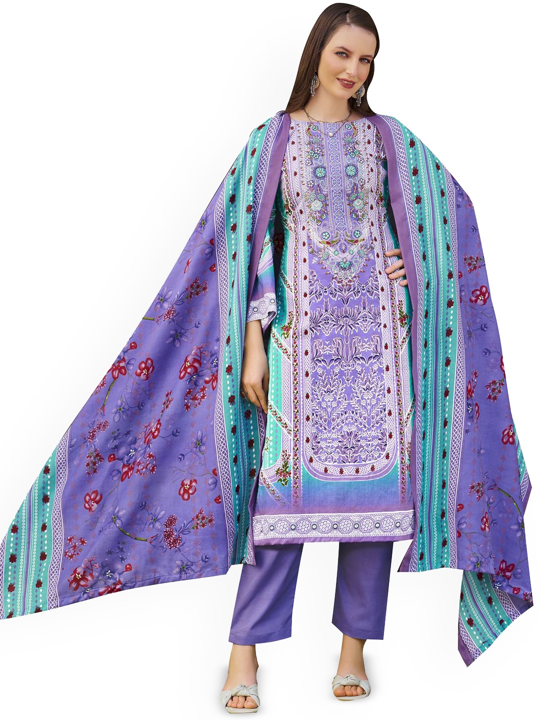 

DRAVINAM Trends Embroidered Pure Cotton Unstitched Dress Material, Purple