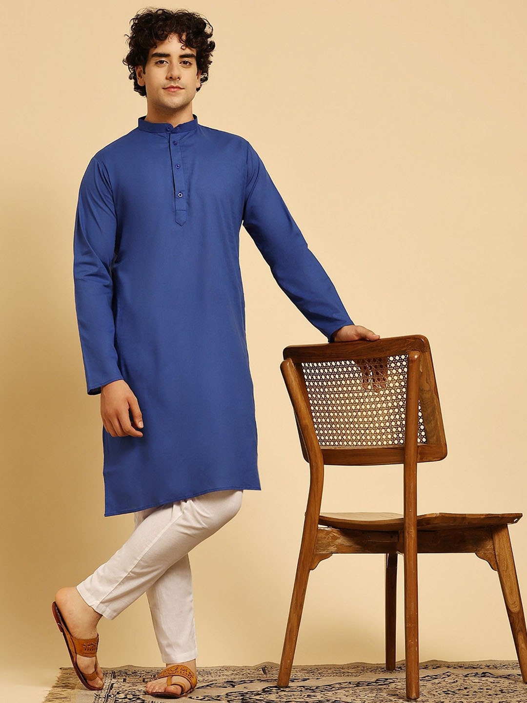

SKAVIJ Men Regular Pure Cotton Kurta with Pyjamas, Blue