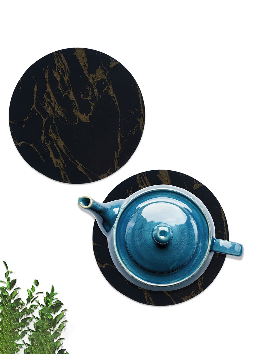 

Kuber Industries 2-Pcs Black Wooden Round TeaCoaster