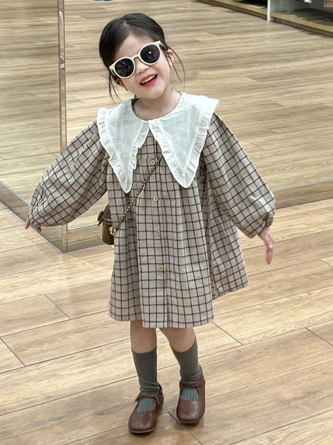 

LULU & SKY Checked A-Line Dress, Brown