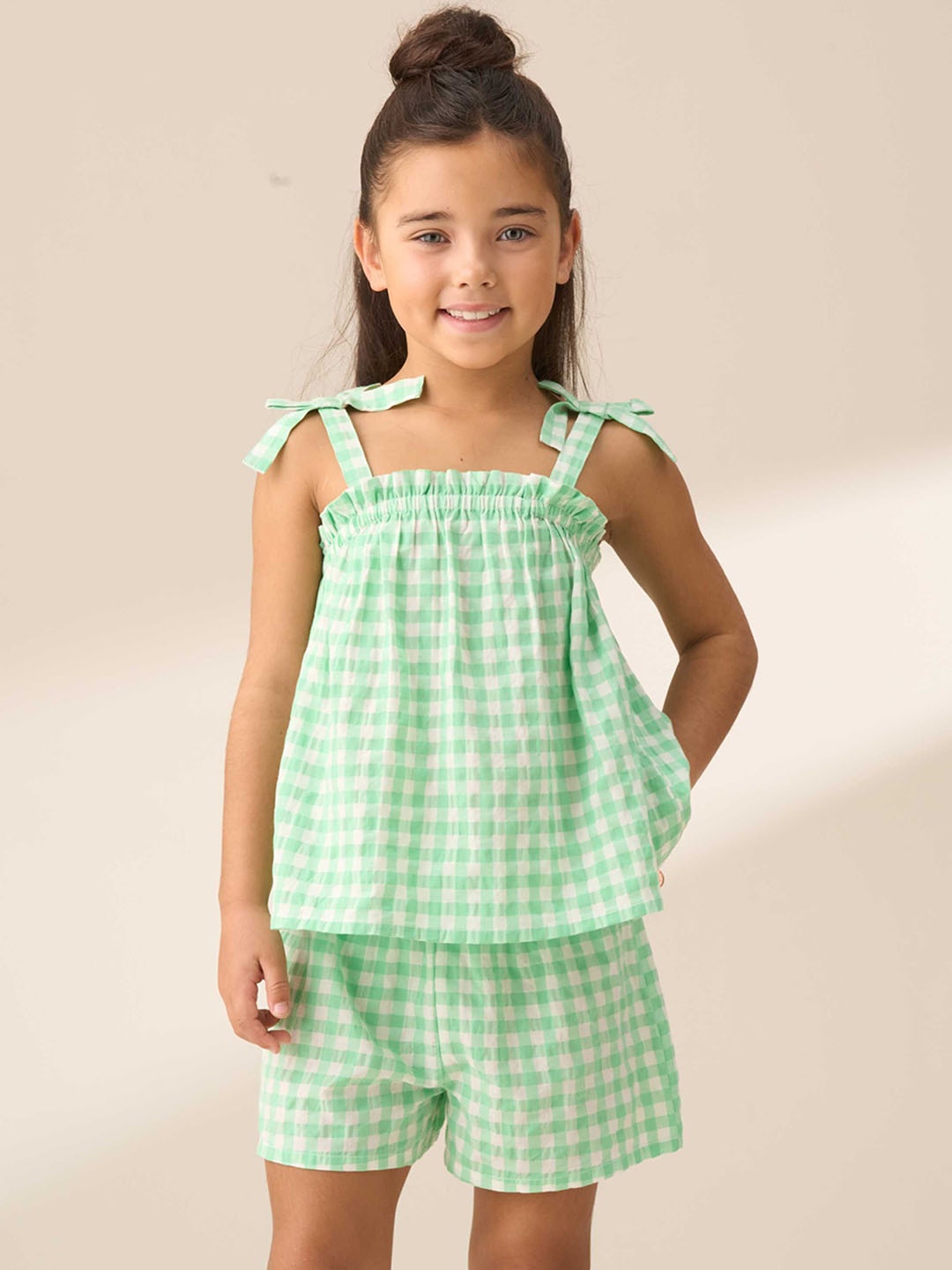 

Angel & Rocket Girls Checked Embellished Shorts, Green