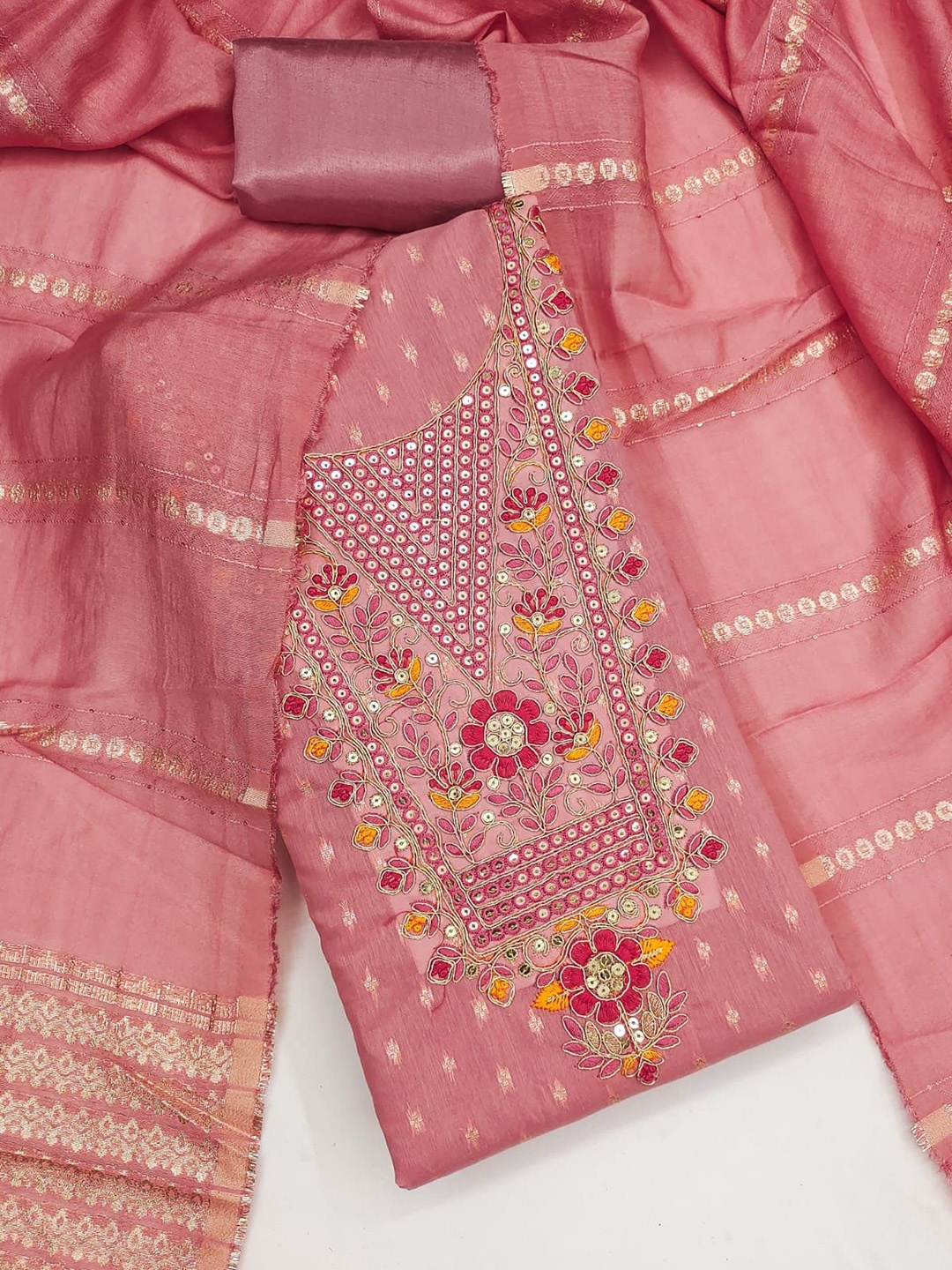 

BlissFlair Unstitched Dress Material, Pink
