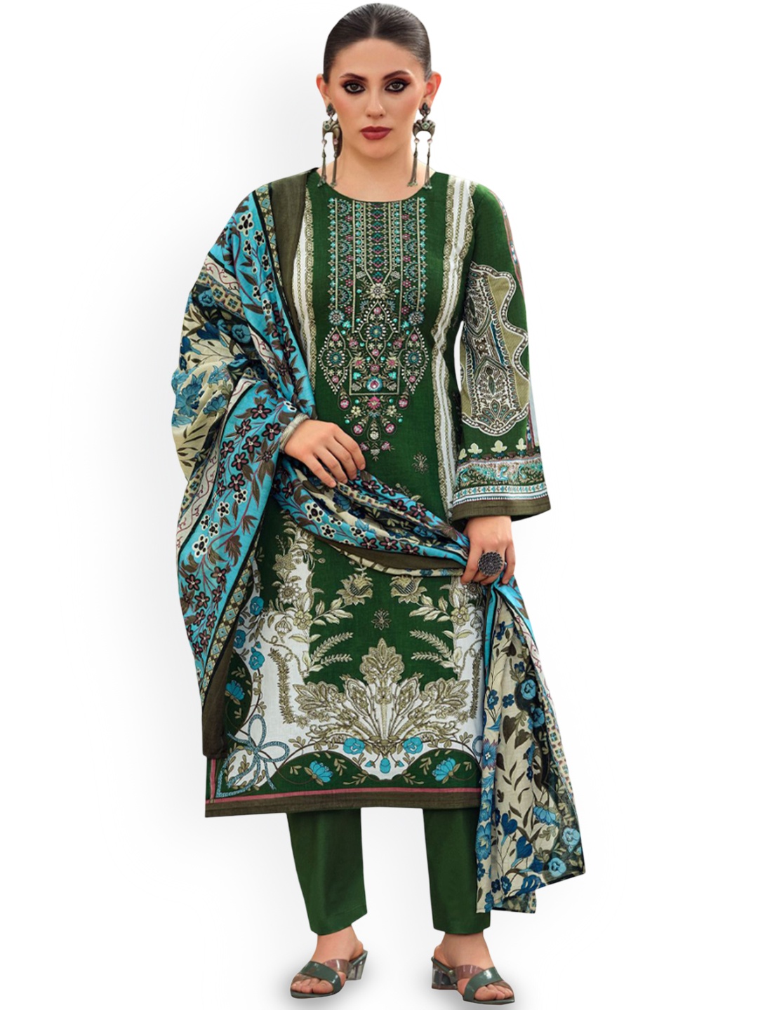 

DRAVINAM Trends Embroidered Pure Cotton Unstitched Dress Material, Green