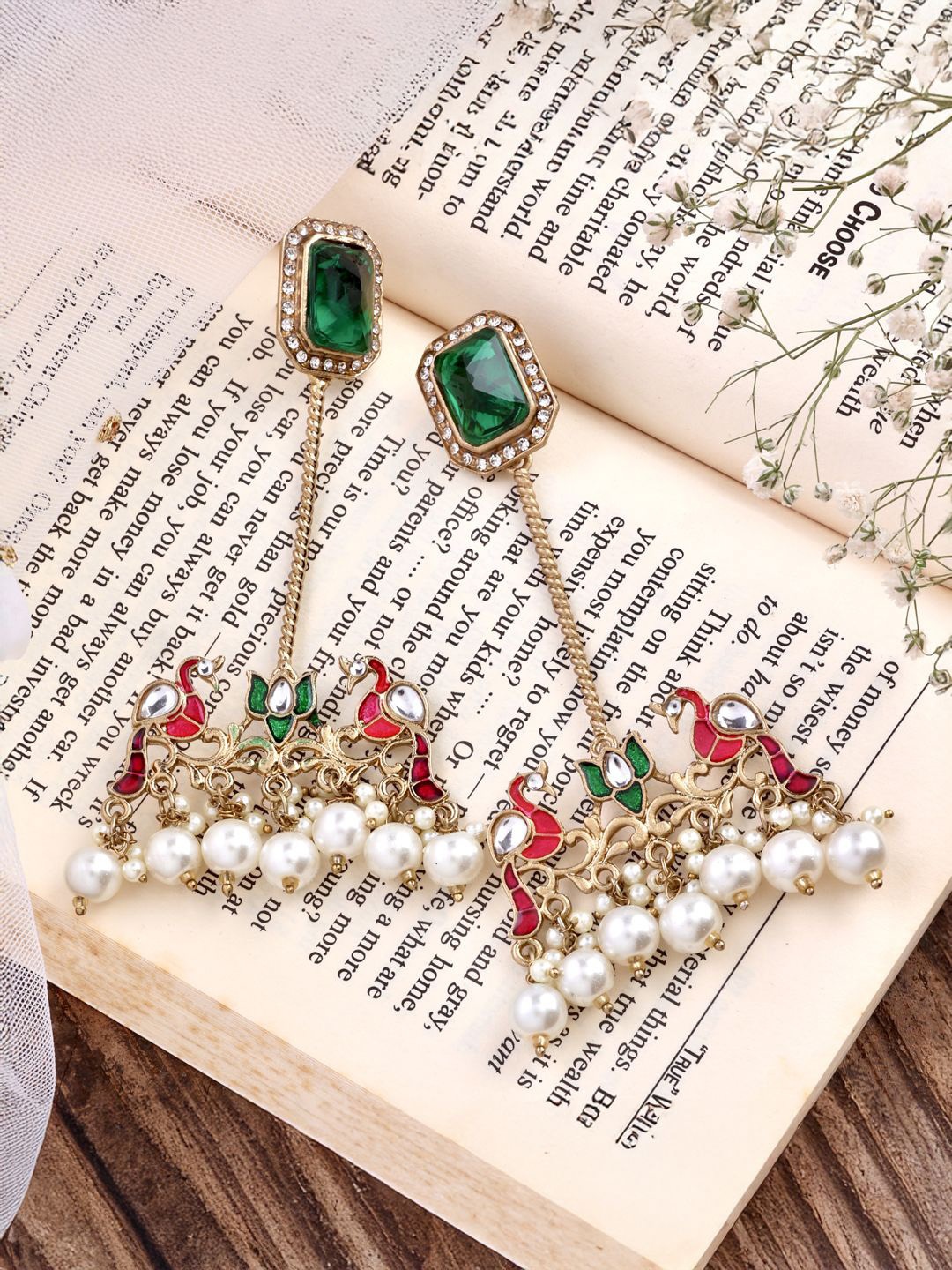 

SHONA'S STYLE Peacock Shaped Drop Earrings, Green