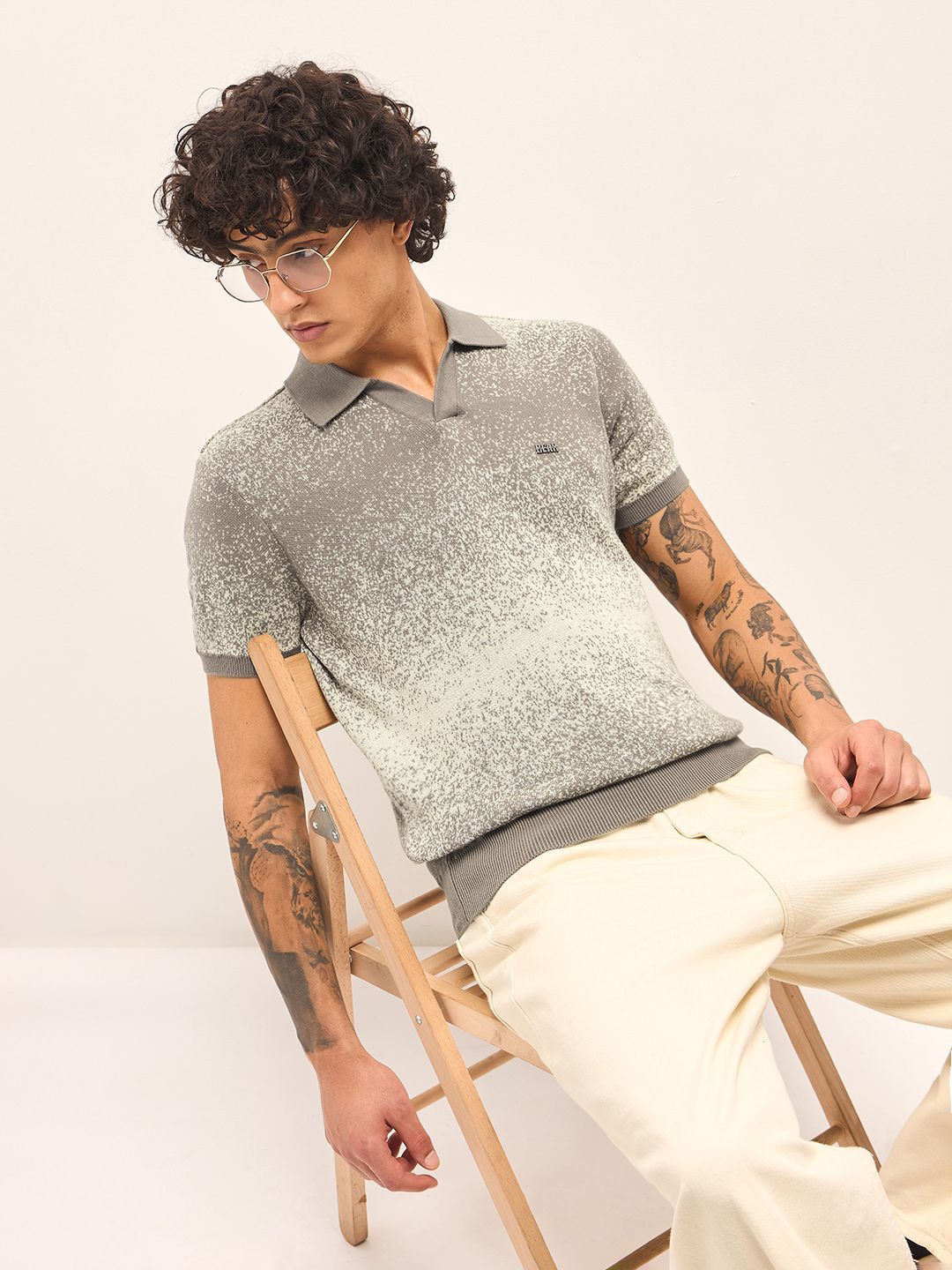 

THE BEAR HOUSE Men Printed Polo Collar Slim Fit T-shirt, Beige