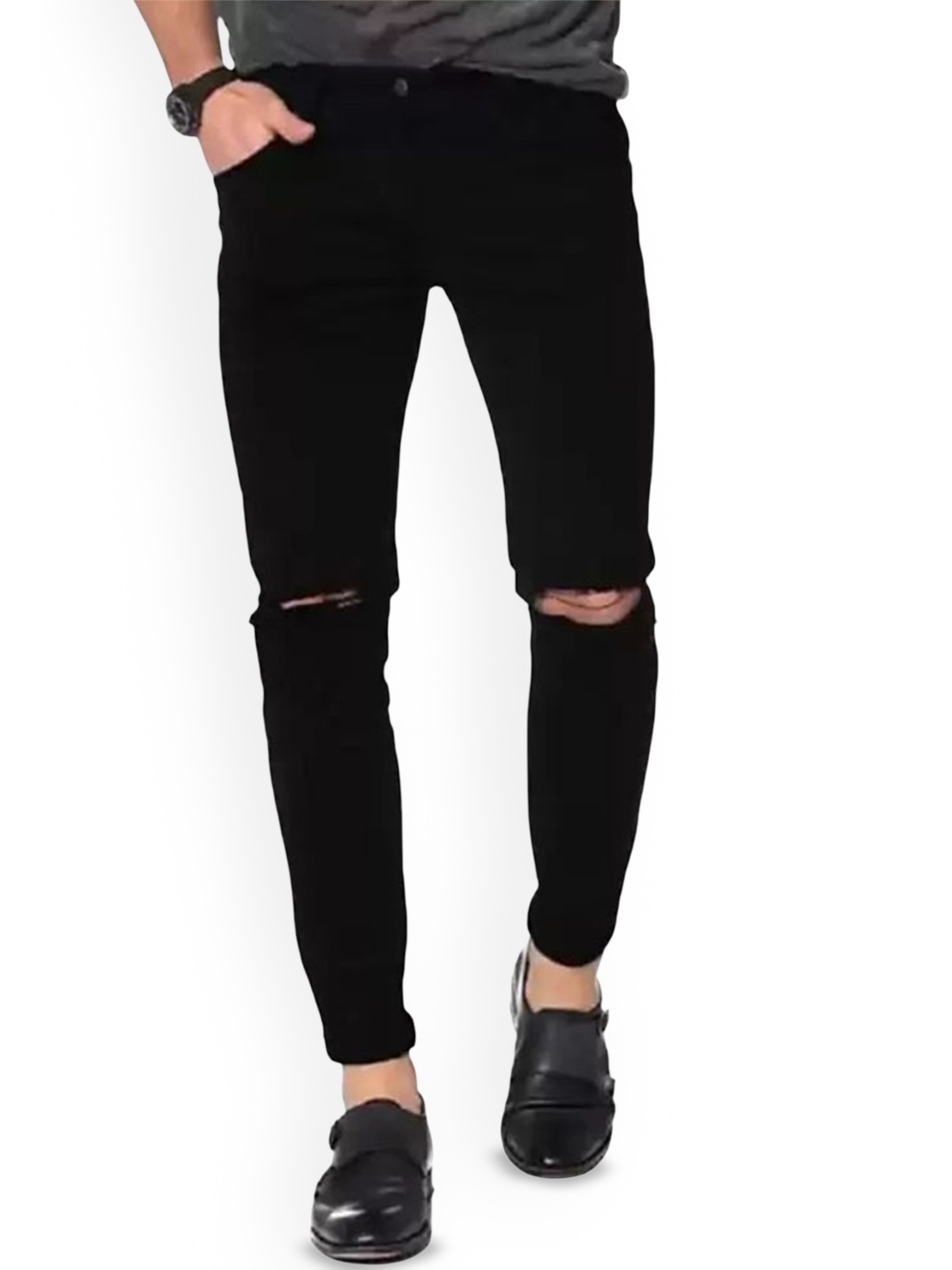 

COMFITS Men Classic Slash Knee Stretchable Jeans, Black