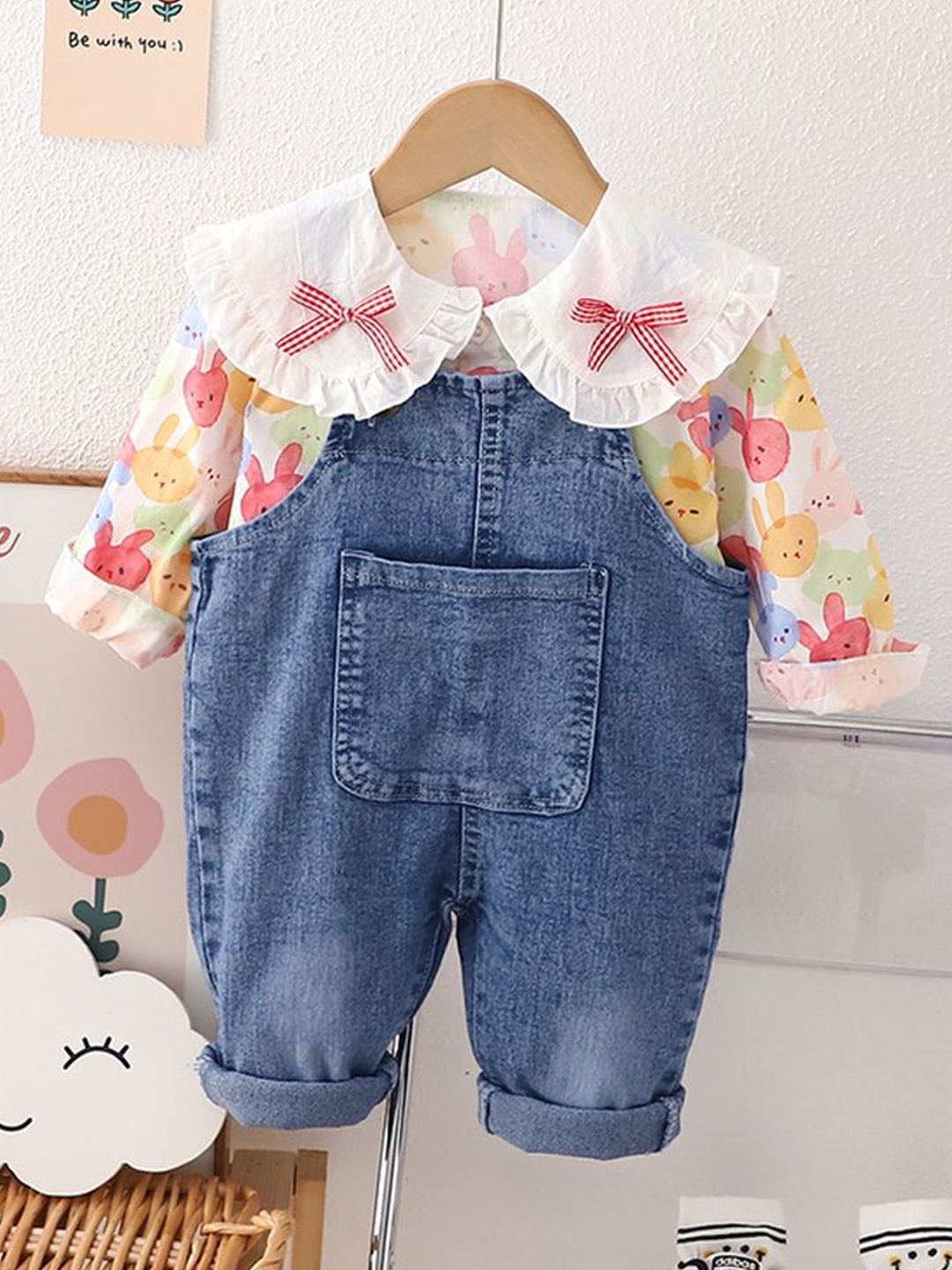 

LULU & SKY Girls Printed Dungarees With Top, White