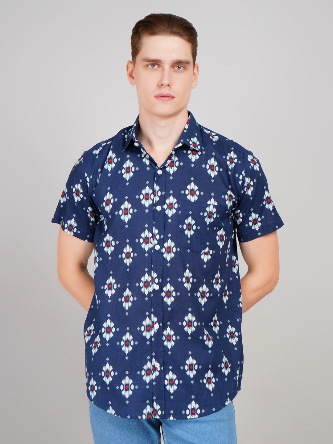 

Le Mec Men Floral Opaque Printed Casual Shirt, Navy blue