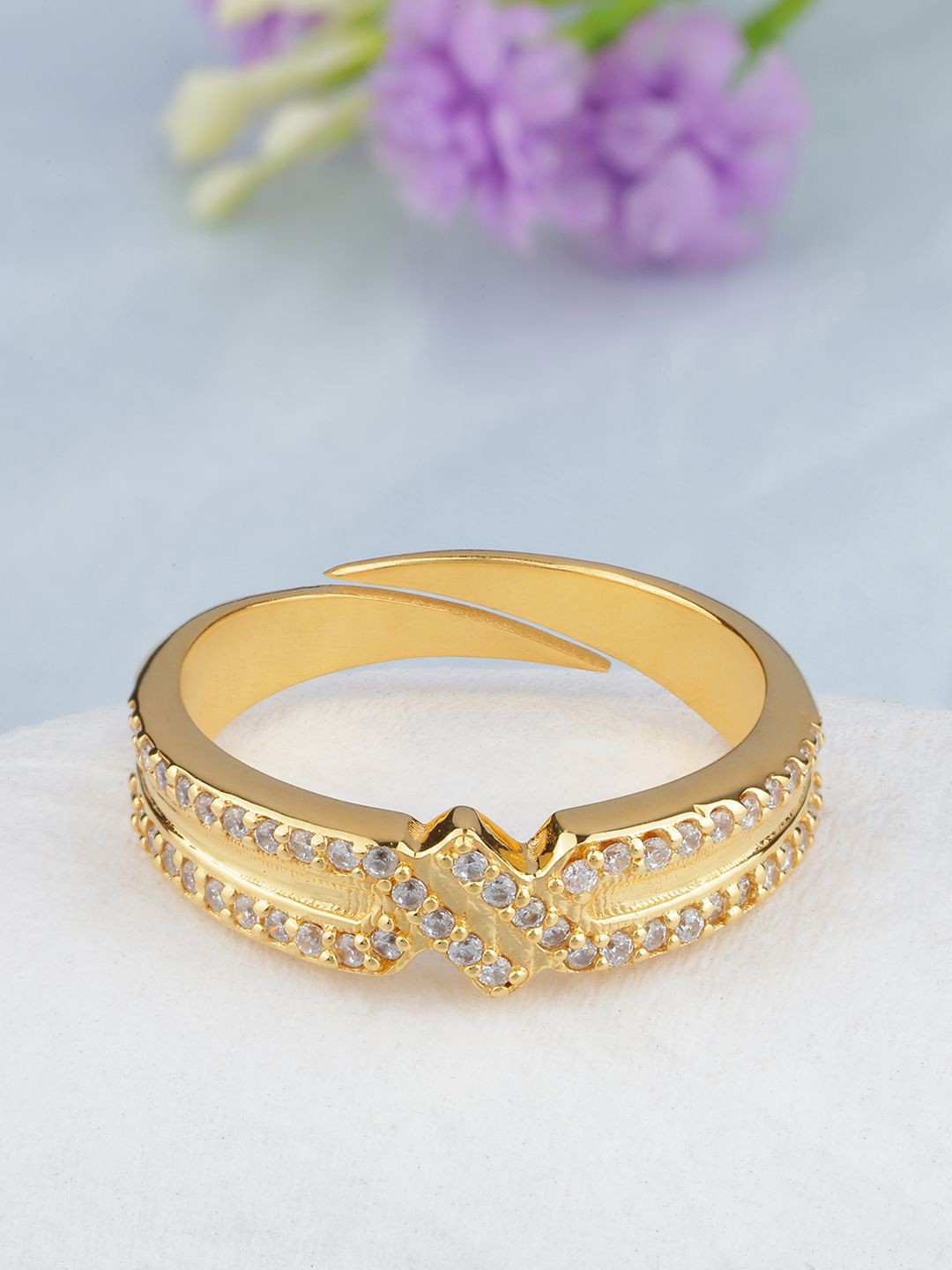 

MAIRA 925 Sterling Silver Gold-Plated Cubic Zirconia Adjustable Finger Ring