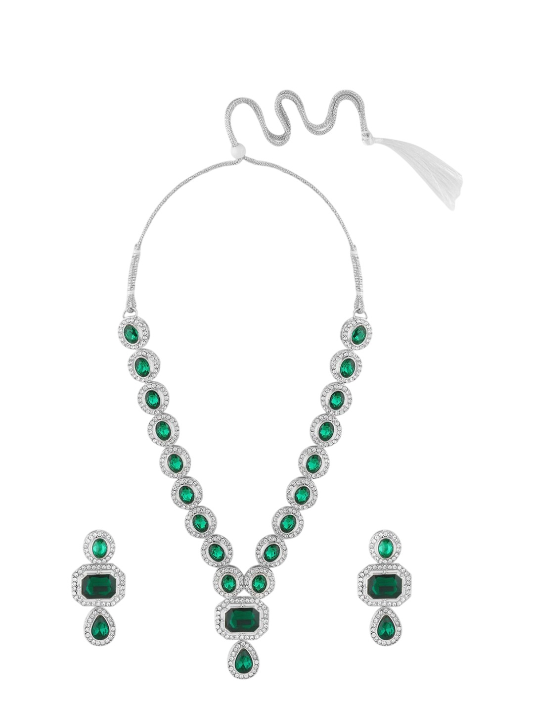 

Zaveri Pearls Silver Plated Austrian Diamond Studded Jewellery Set