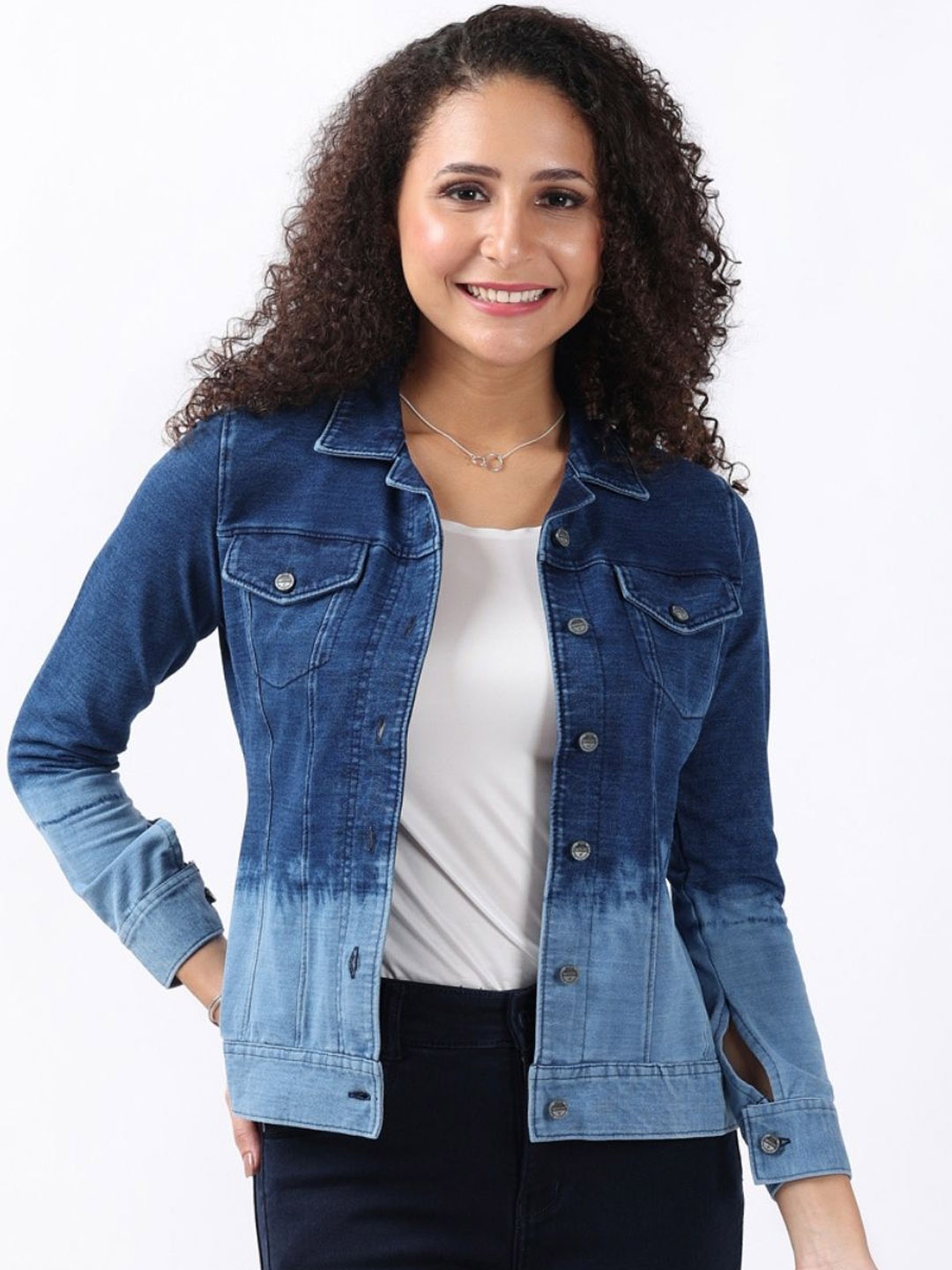 

Bonnaty Women Washed Cotton Crop Denim Jacket, Navy blue