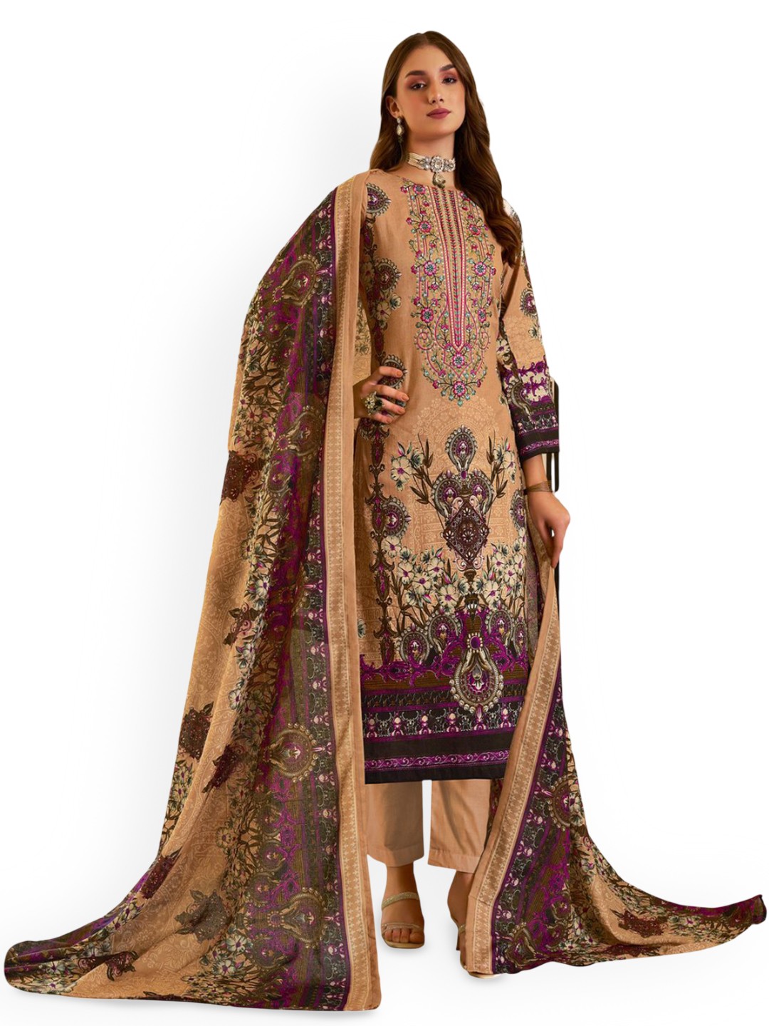 

DRAVINAM Trends Embroidered Pure Cotton Unstitched Dress Material, Green
