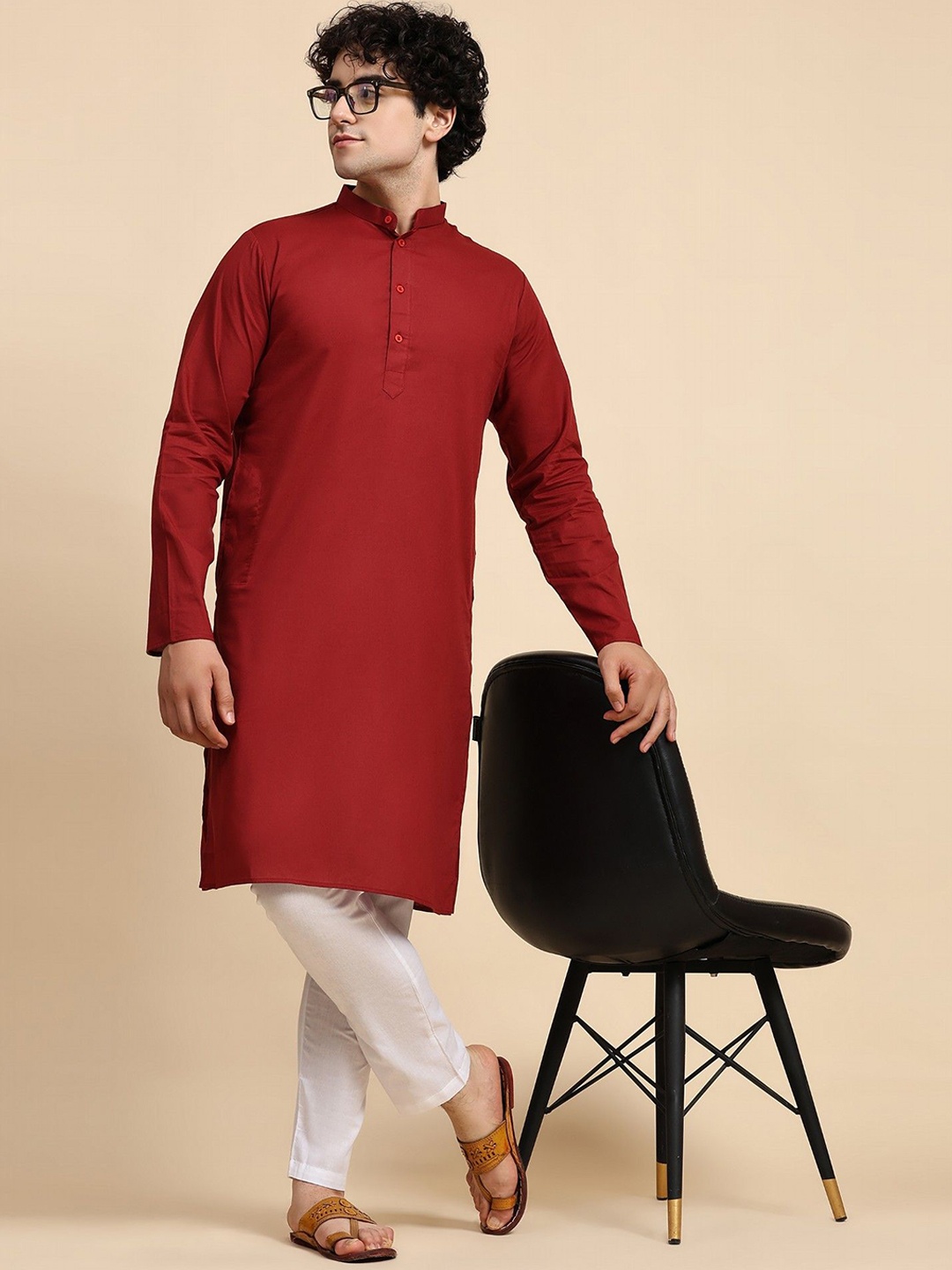 

SKAVIJ Men Regular Pure Cotton Kurta with Pyjamas, Red