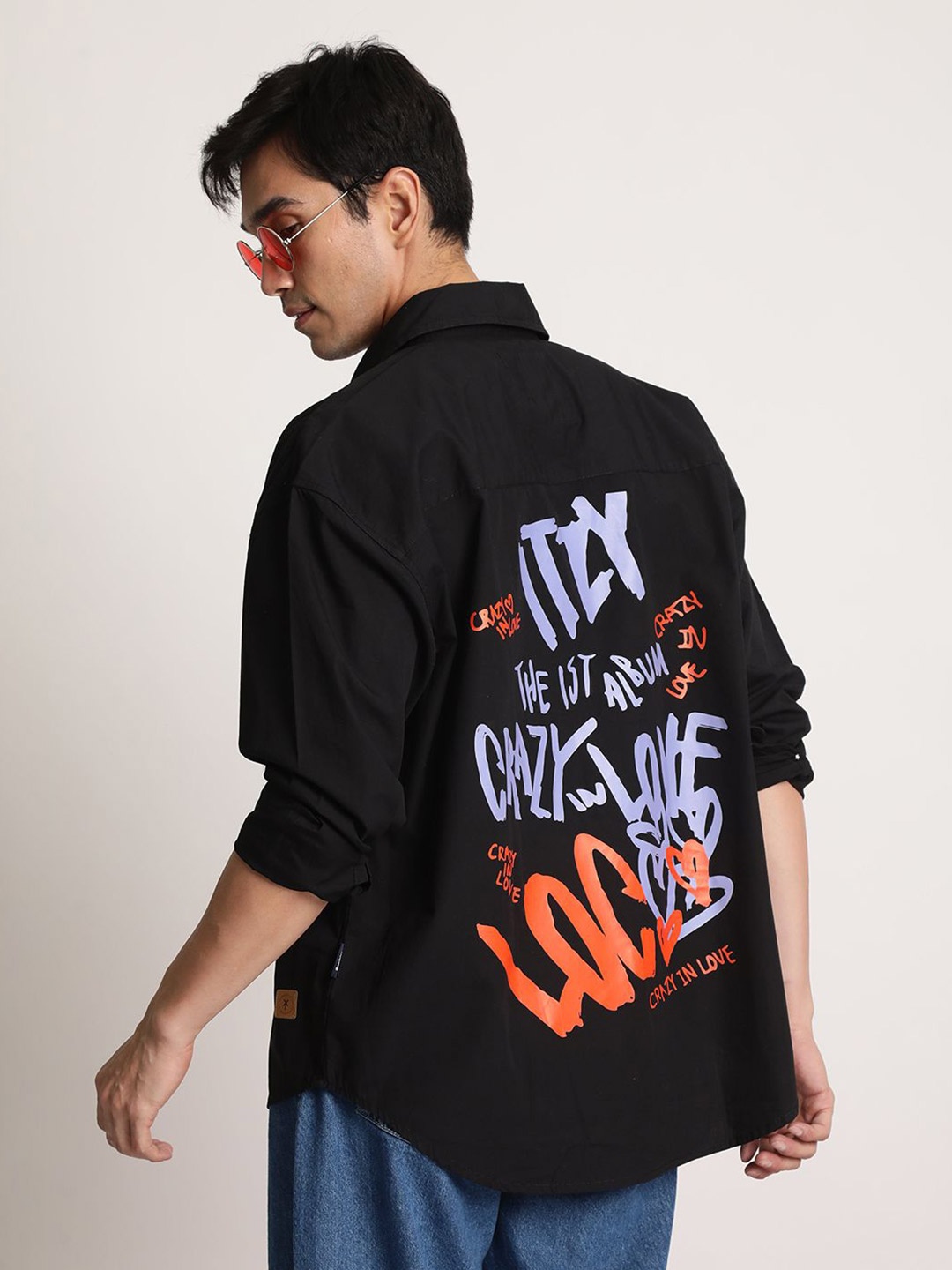 

The Roadster Lifestyle Co Graphic Printed Cotton Oversized Shirt, Black