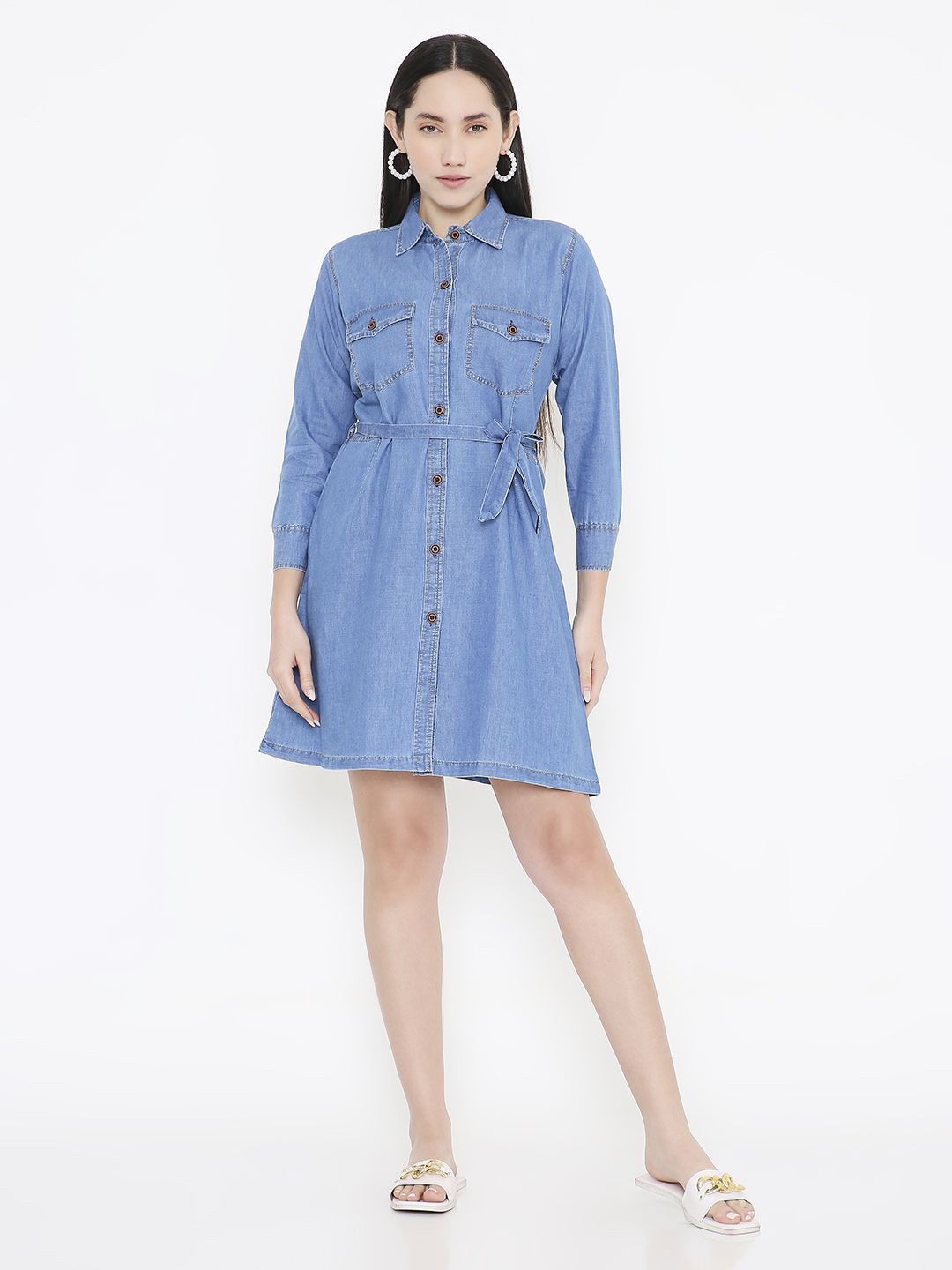 

NIGHTSPREE Denim A-Line Dress, Blue