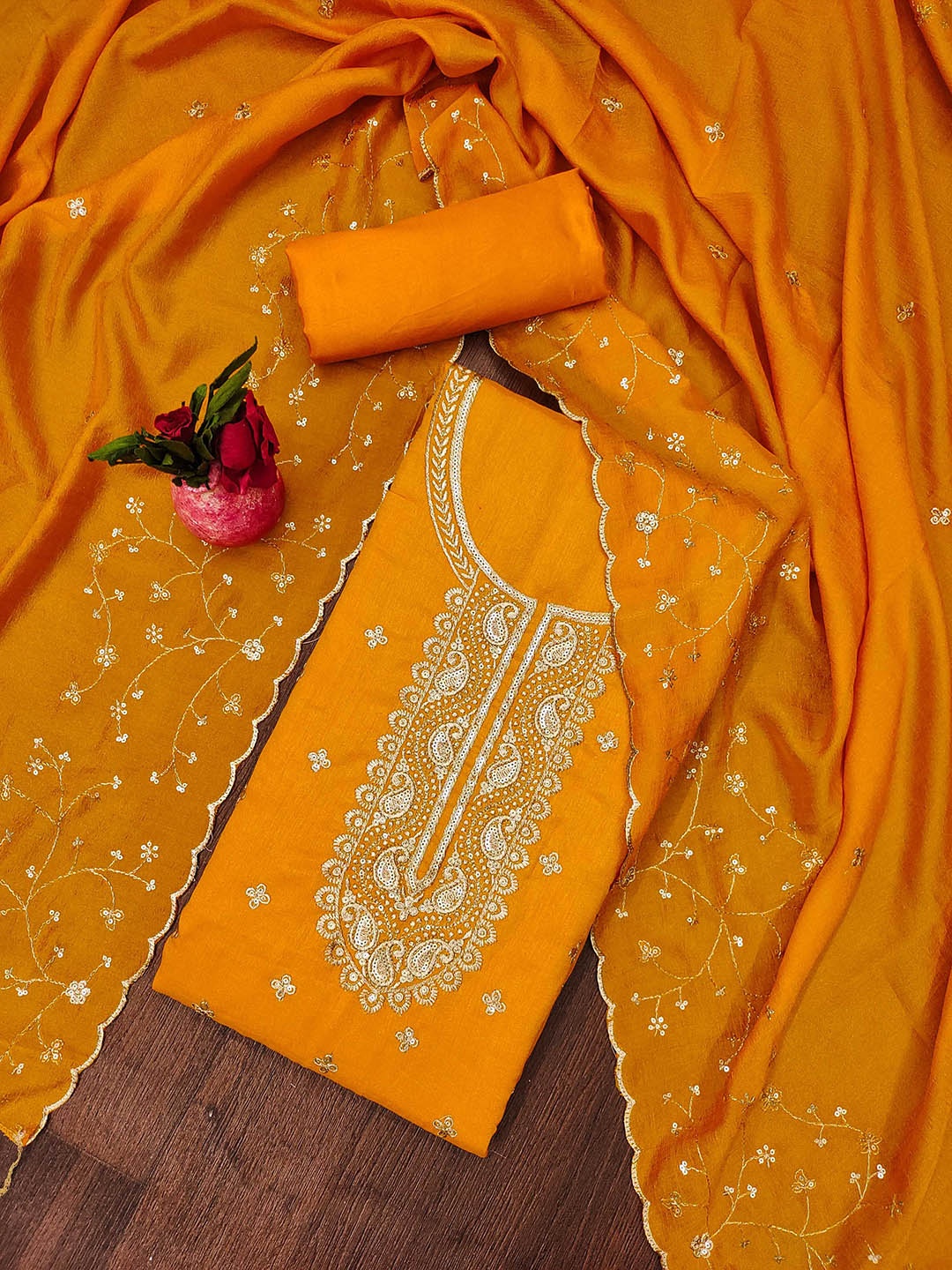

SHADOW & SAINING Embroidered Unstitched Dress Material, Yellow
