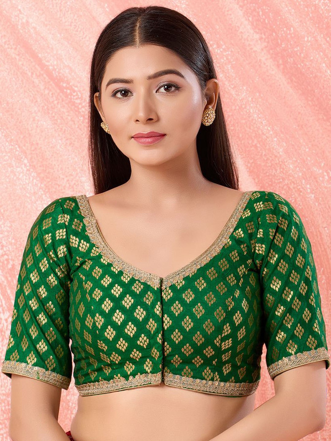 

VAMAS - THE DESIGNER BLOUSES Women Sweetheart Neck Padded Saree Blouse, Green