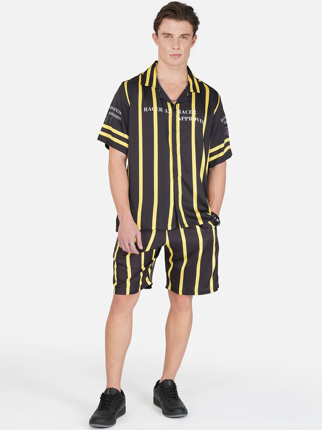 

CLUBHAVANA Printed Shirt Collar Shirt With Shorts Co-Ords Set, Black