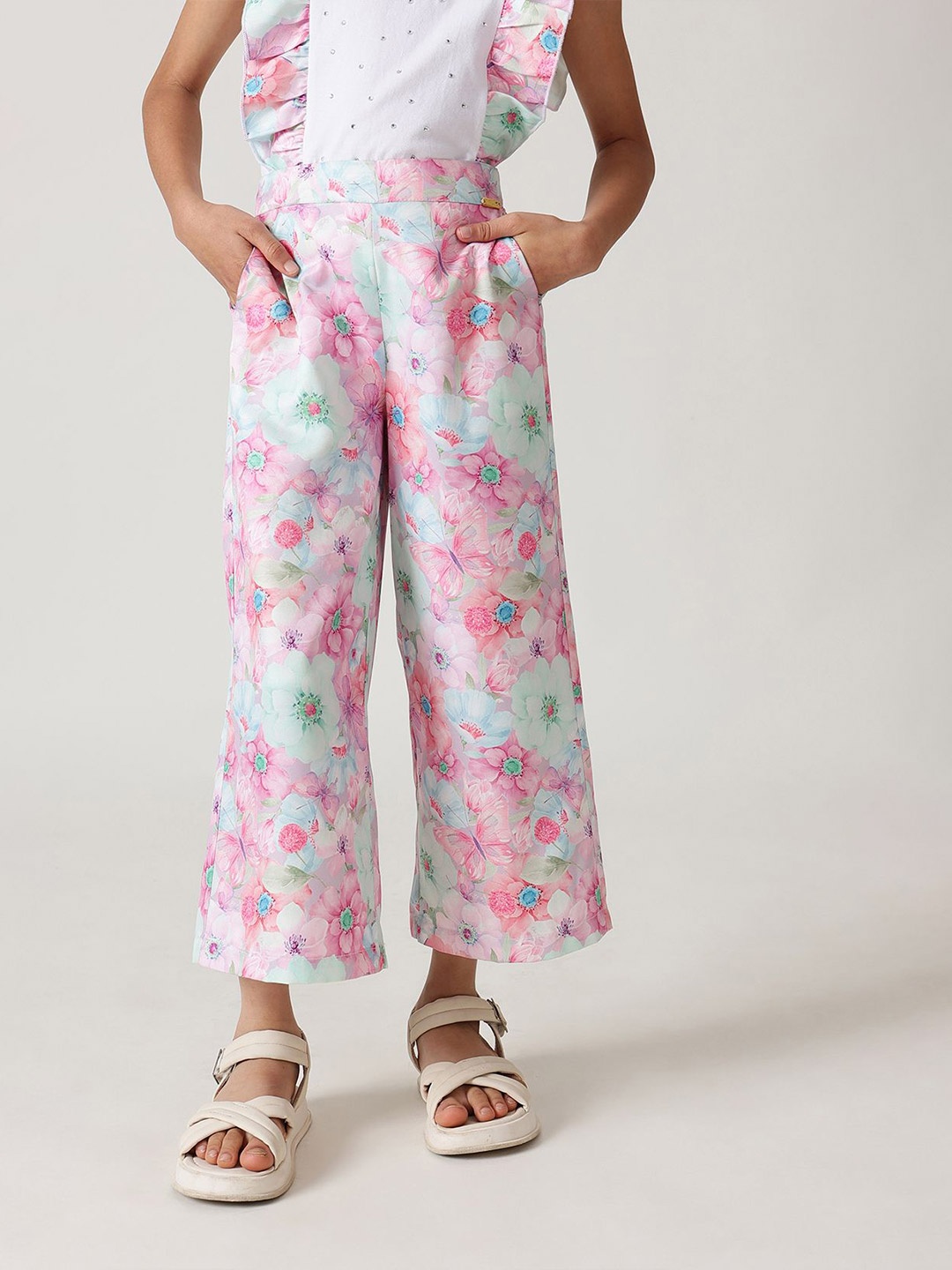 

One Friday Girls Floral Printed Relaxed Culottes Trousers, Multi