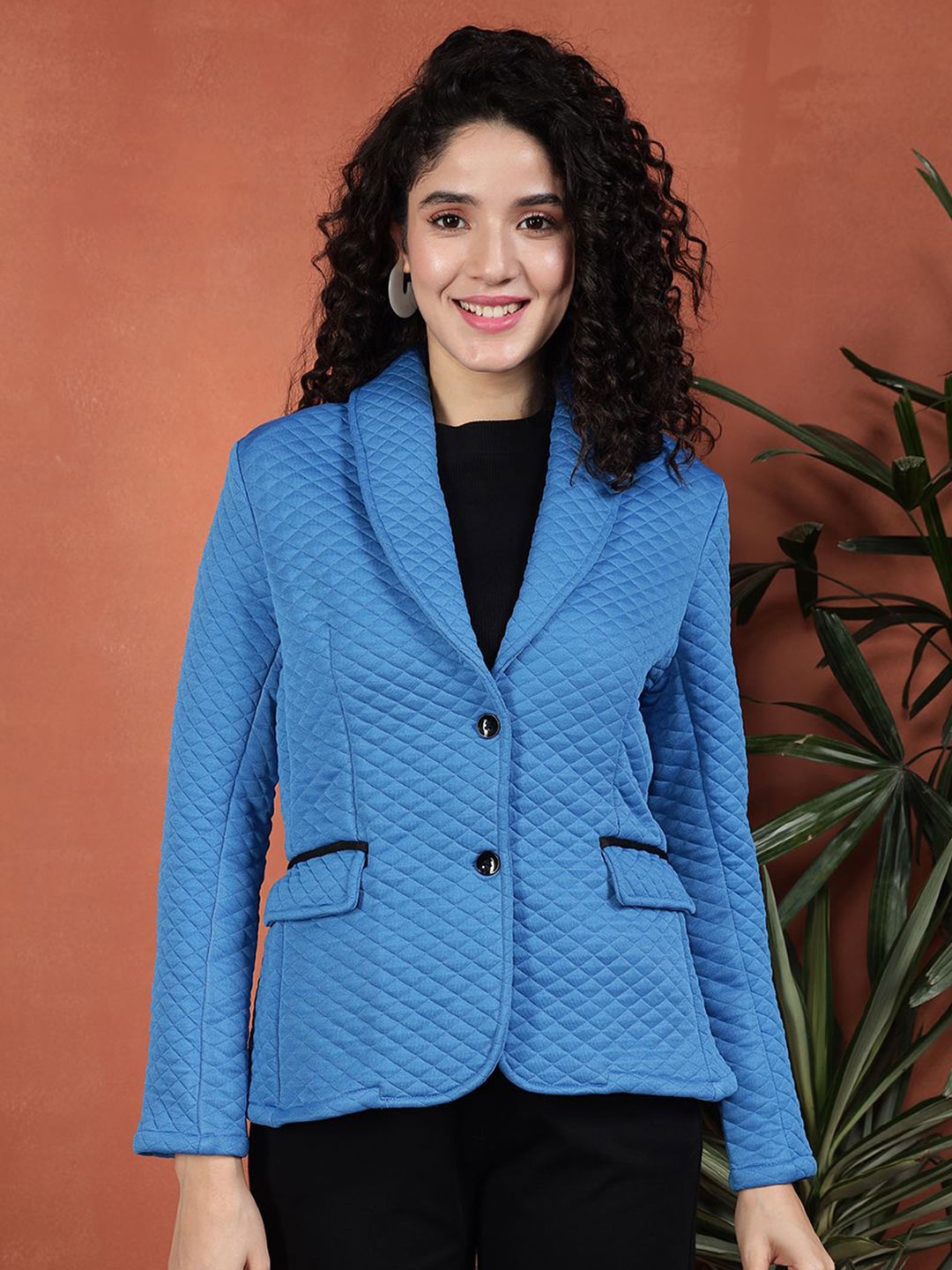 

TANDUL Women Self-Design Single-Breasted Blazer, Blue