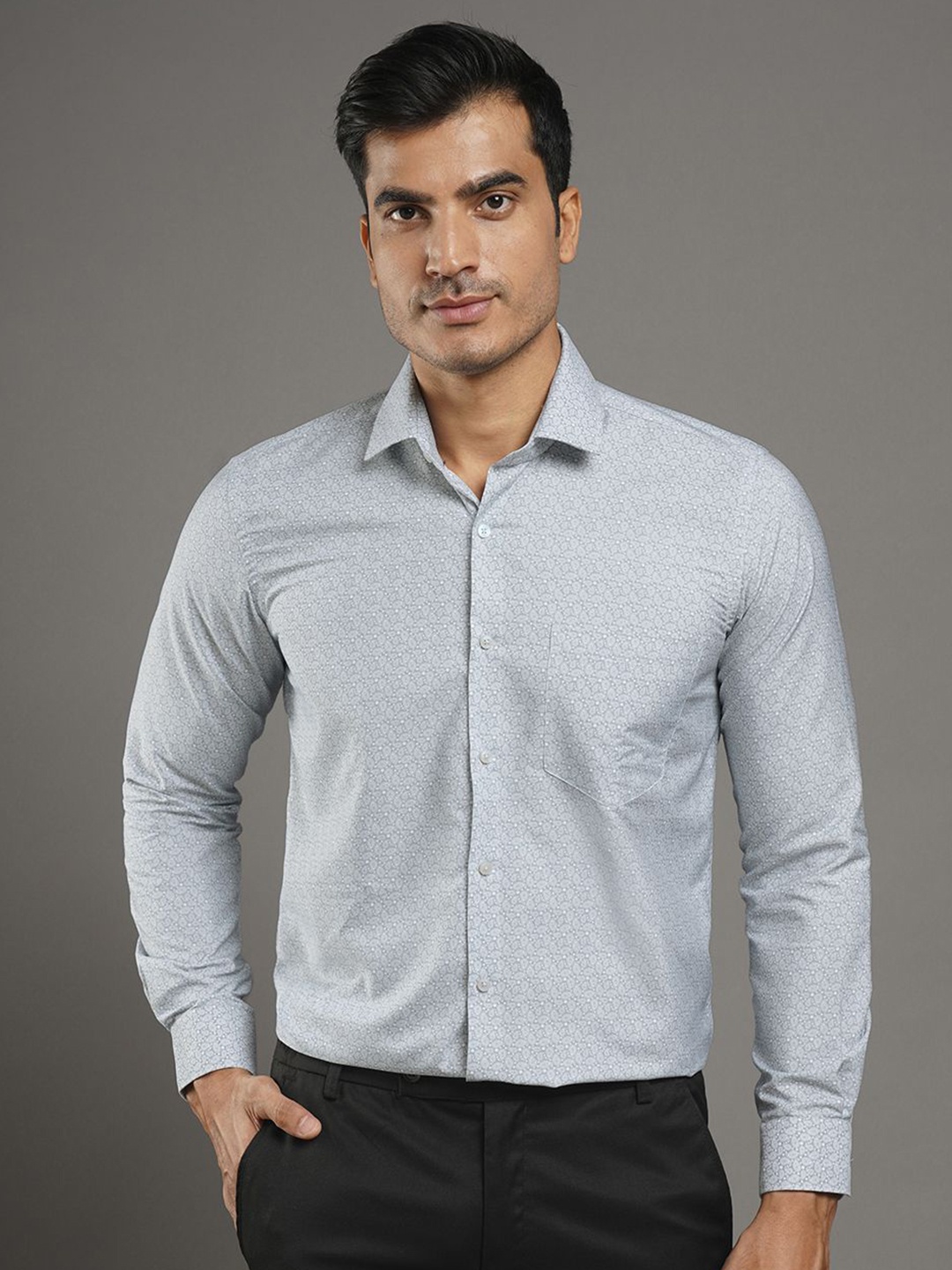 

John Philips Men Slim Fit Opaque Printed Casual Shirt, Blue