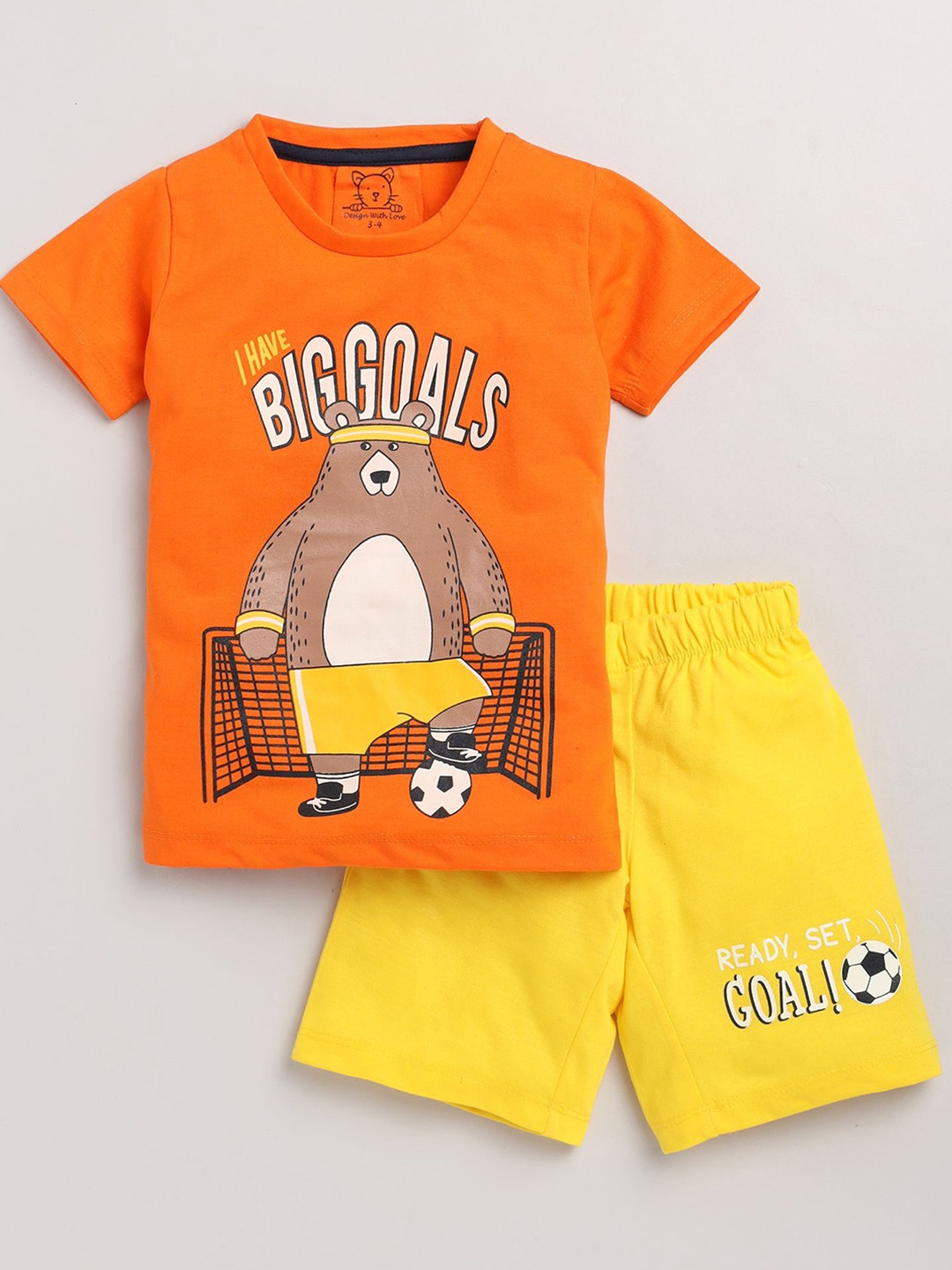 

YK Boys Printed T-shirt with Shorts, Orange