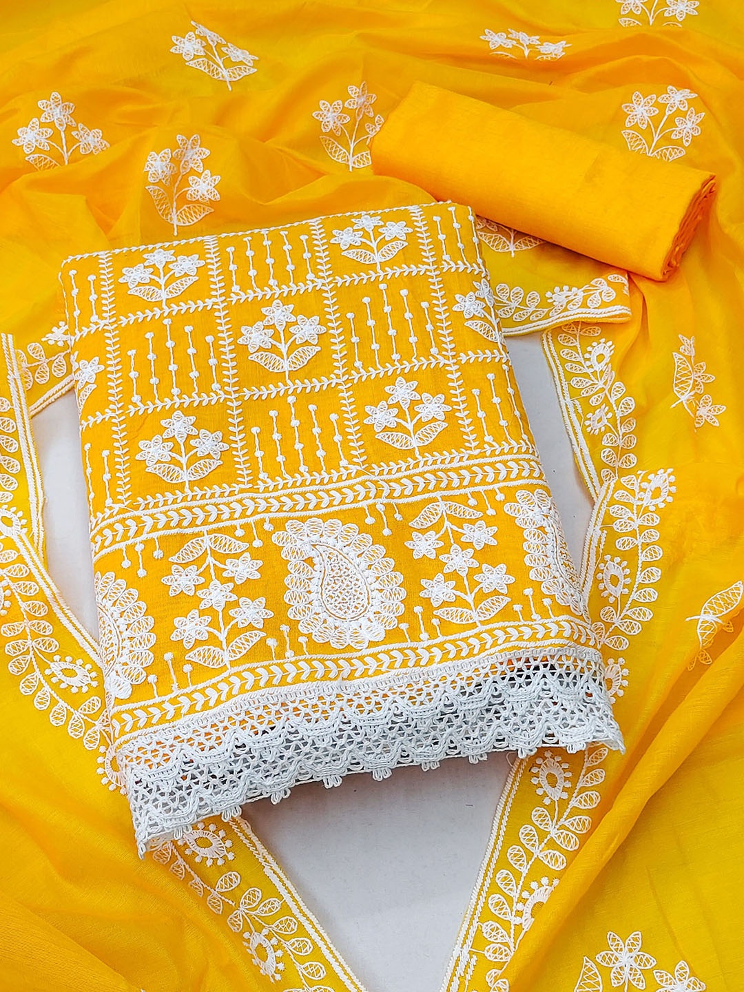 

SHADOW & SAINING Embroidered Unstitched Dress Material, Yellow