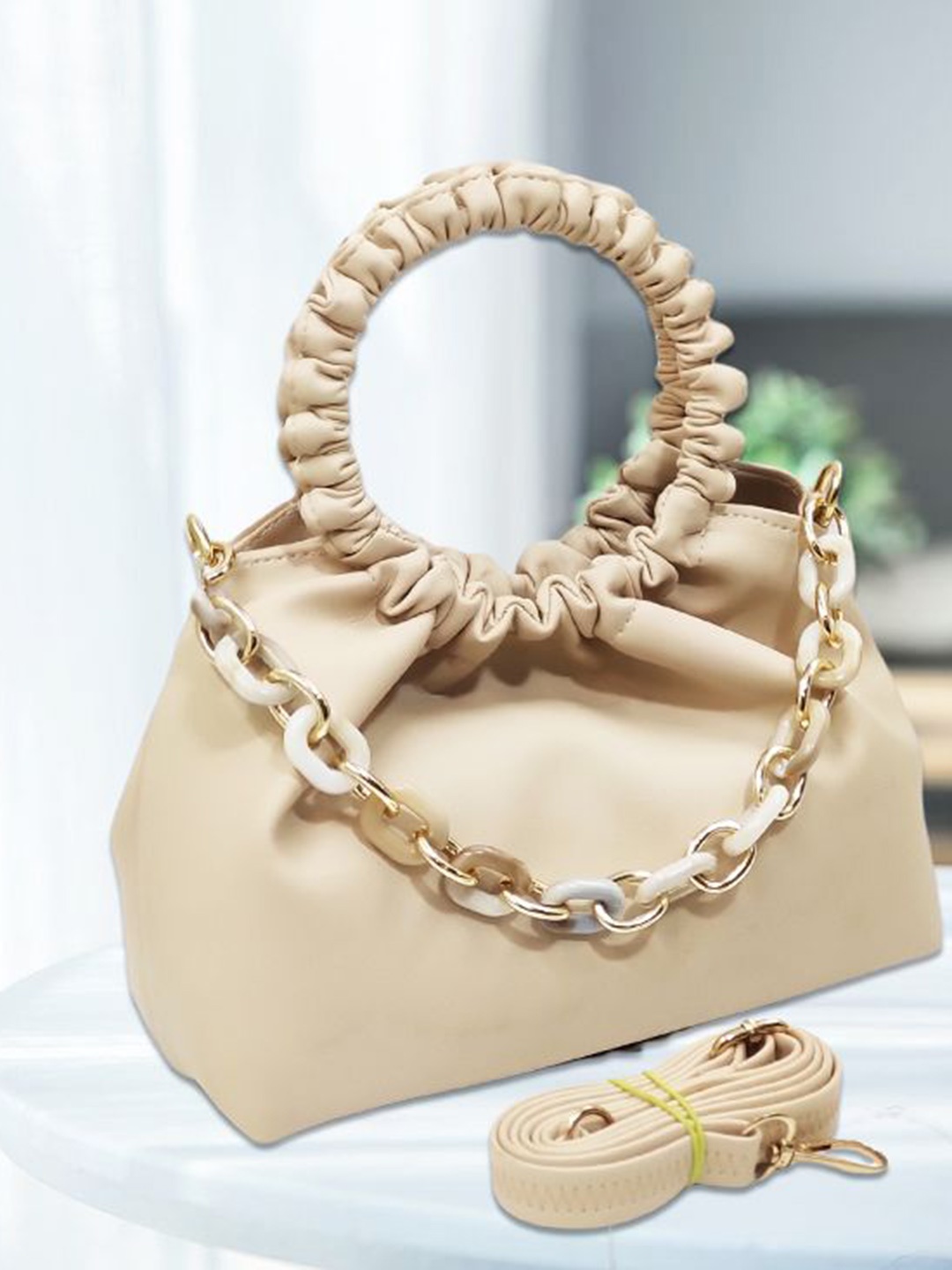 

CANDY BAGS Textured PU Sling Bag with Quilted, Beige