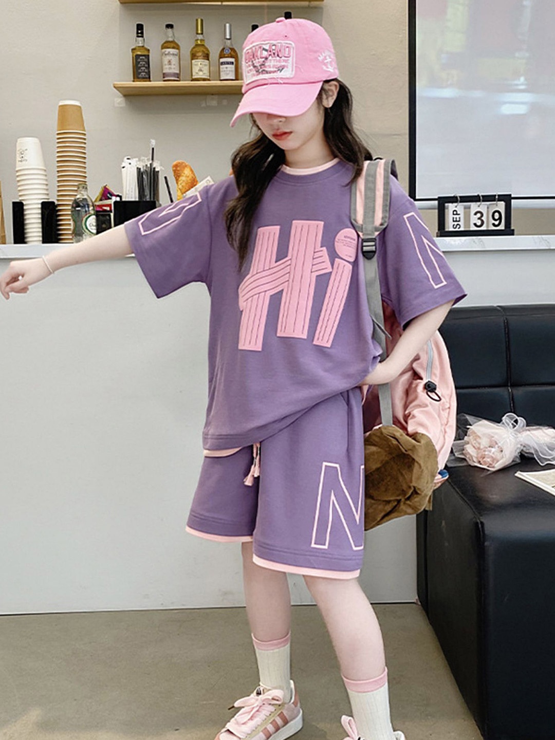

LULU & SKY Girls Printed T-shirt with Shorts, Purple