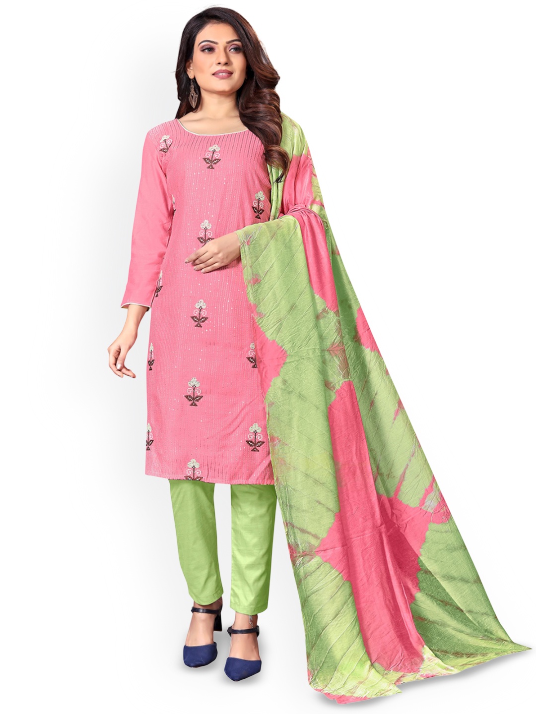 

SHADOW & SAINING Embroidered Pure Cotton Unstitched Dress Material, Pink