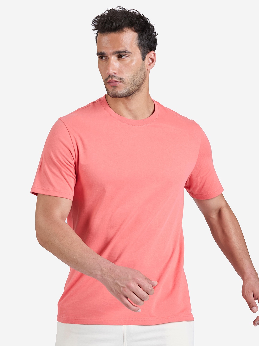 

Domyos By Decathlon Cotton Crew Neck Men's T-Shirt Essential 500 - Pomelo, Pink