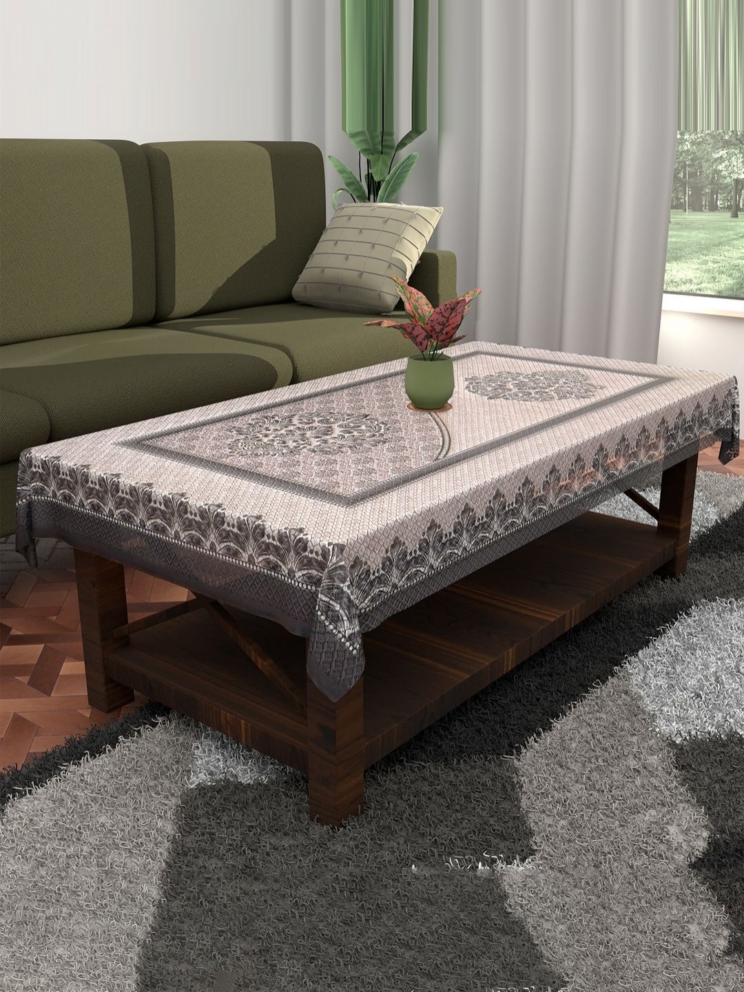 

Aura Black Floral Cotton 4-Seater Table Cover with Embroidered details
