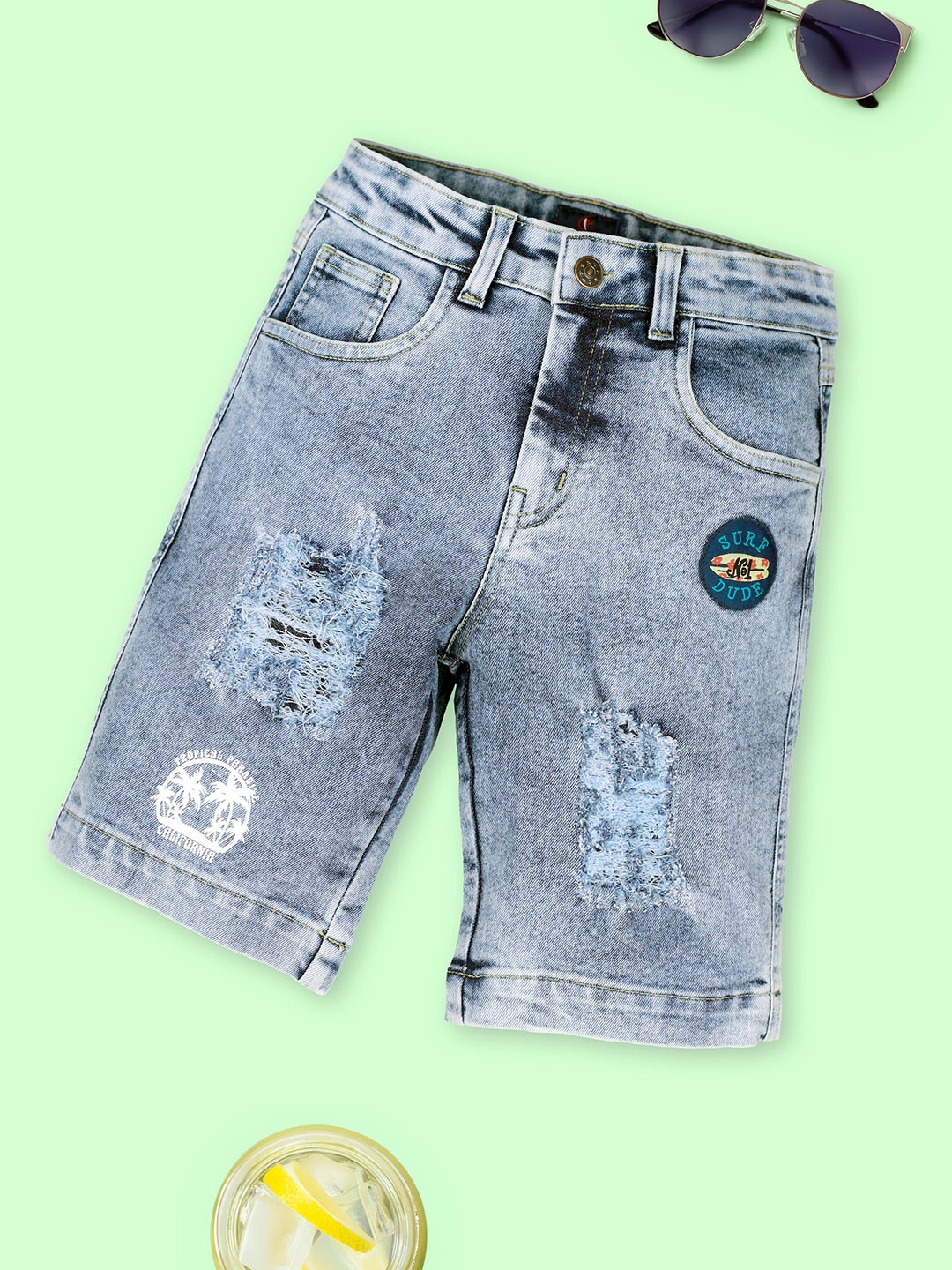 

KiddoPanti Boys Printed Denim Denim Shorts, Blue