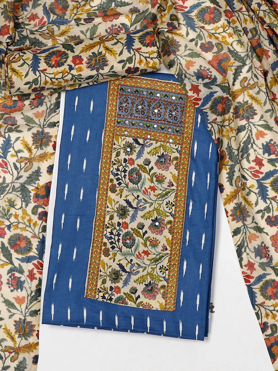 

SALWAR STUDIO Printed Pure Cotton Unstitched Dress Material, Blue