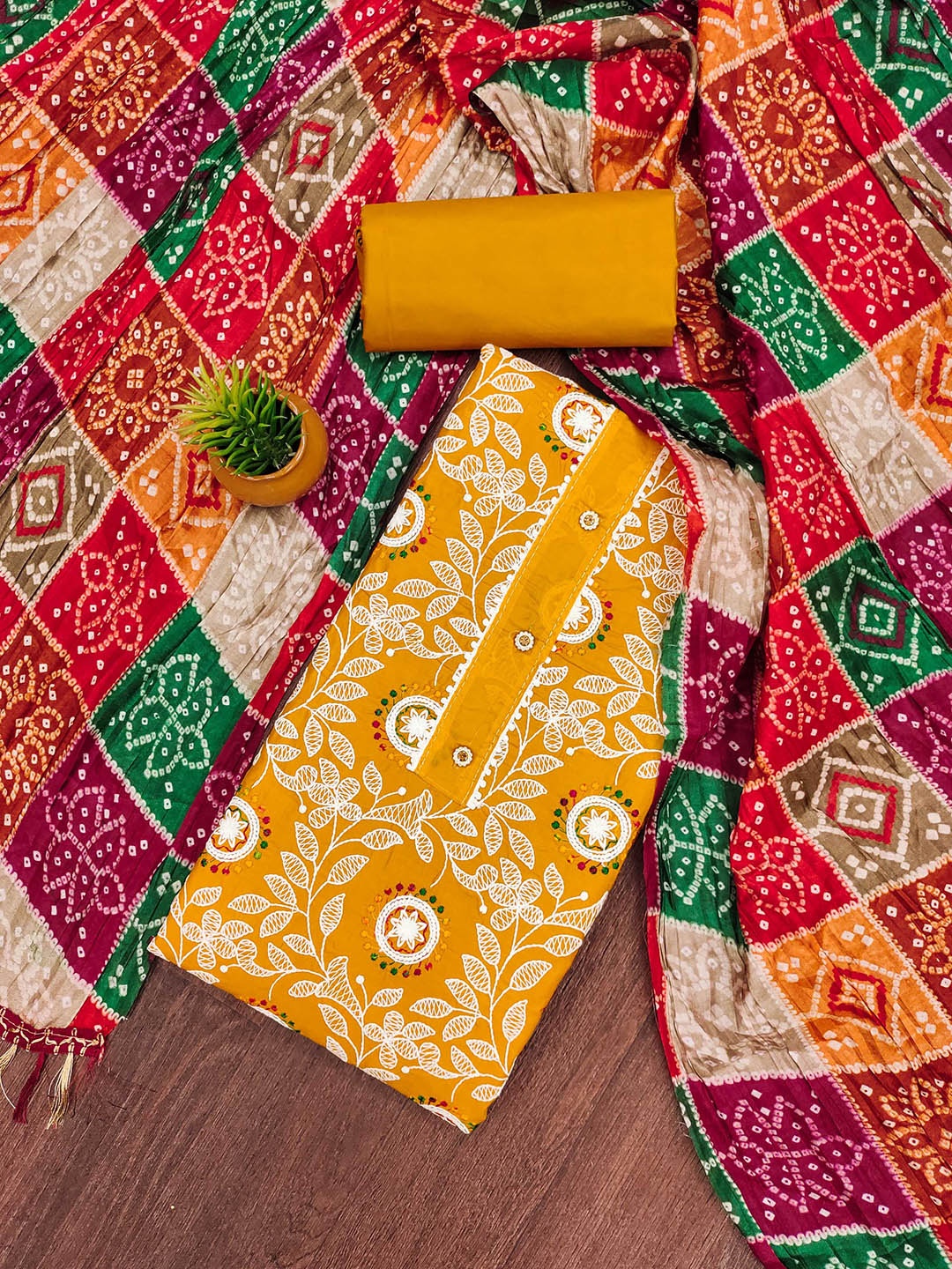 

SHADOW & SAINING Embroidered Unstitched Dress Material, Mustard