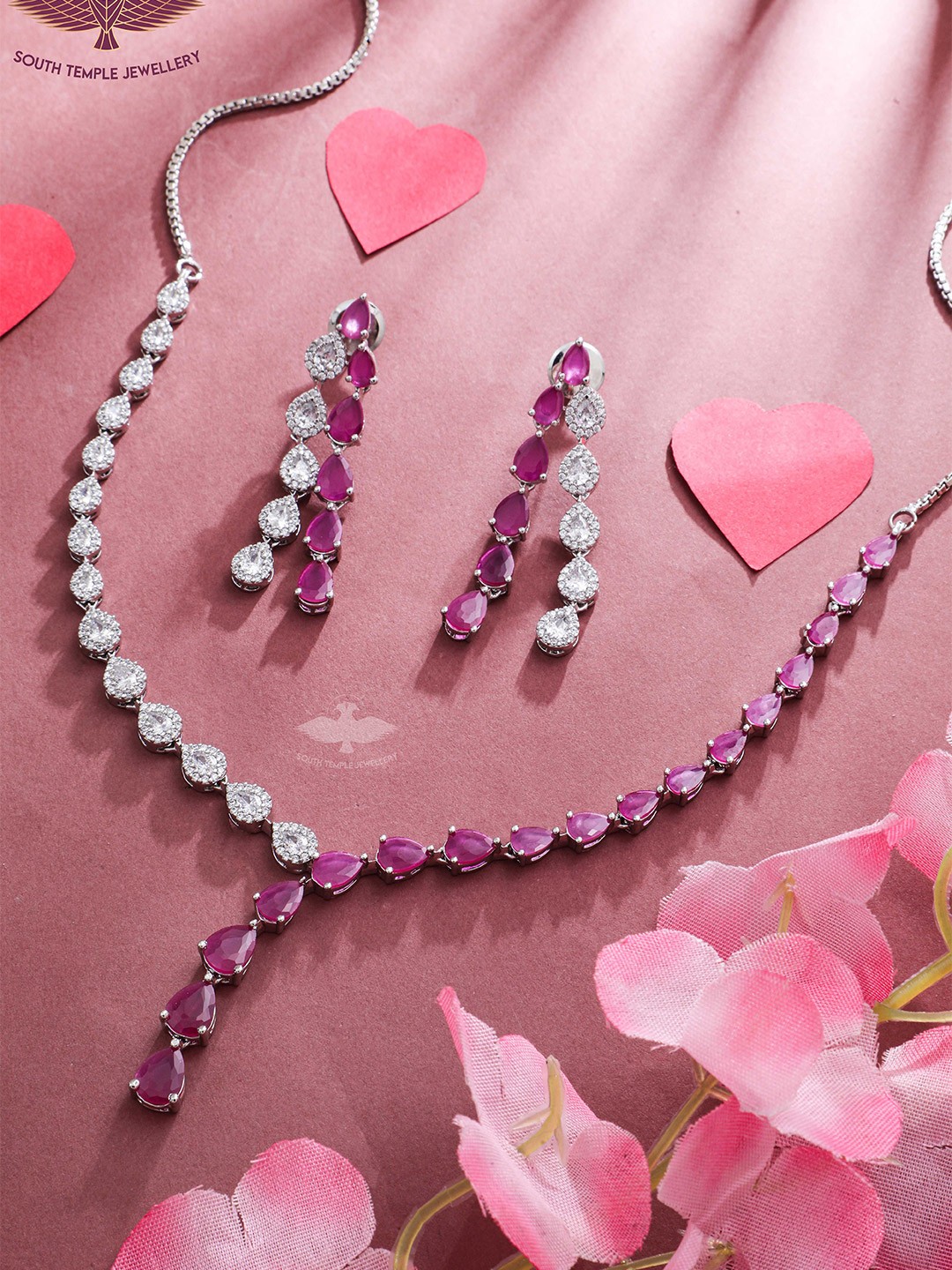 

South Temple Jewellery Silver-Plated Stone-Studded Jewellery Set