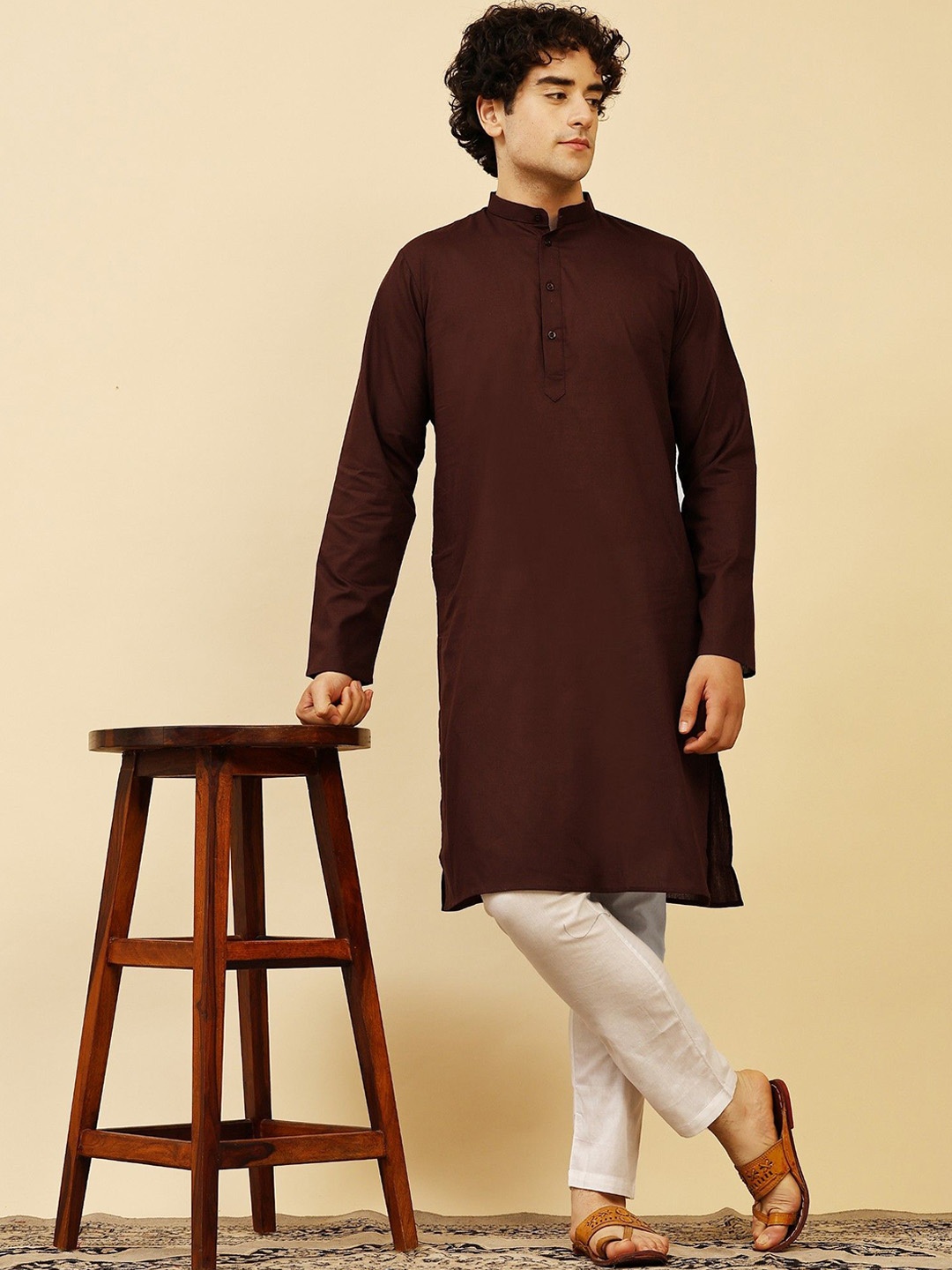 

SKAVIJ Men Regular Pure Cotton Kurta with Pyjamas, Brown