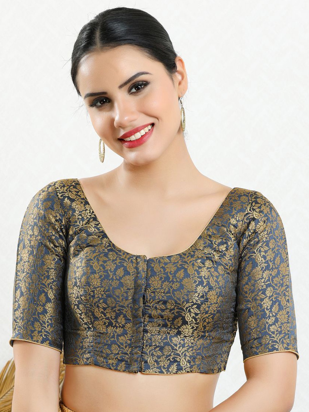 

VAMAS - THE DESIGNER BLOUSES Women Round Neck Padded Saree Blouse, Grey