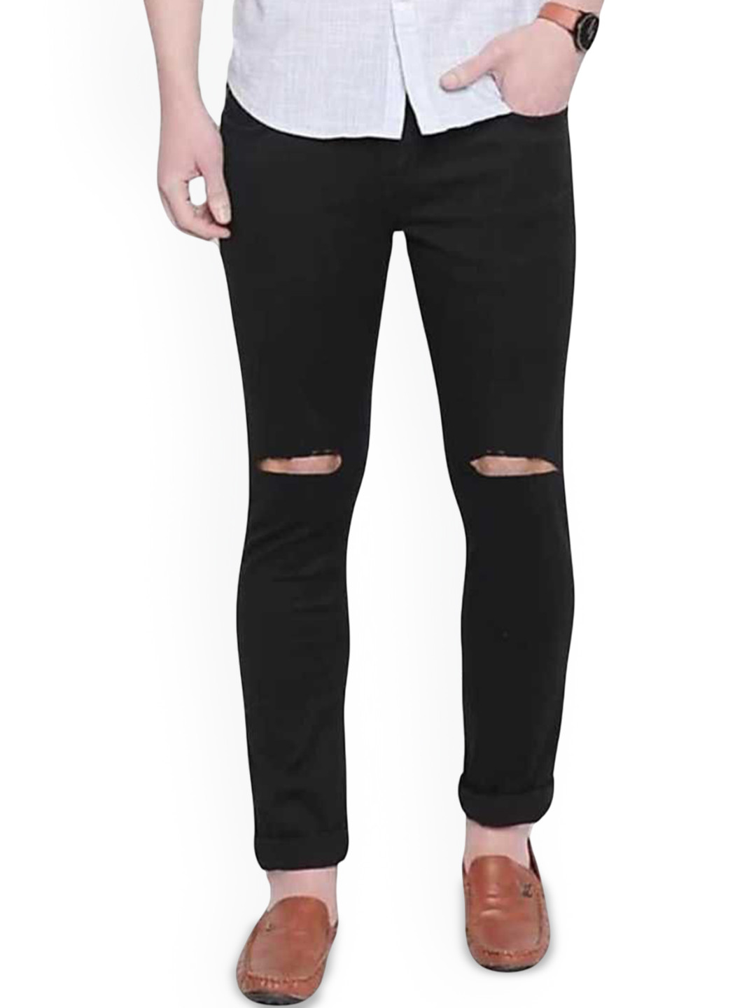 

COMFITS Men Classic Mildly Distressed Jeans, Black